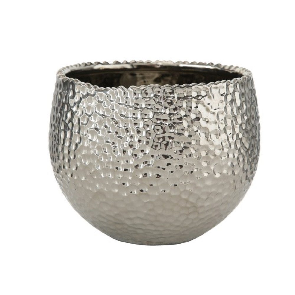 BOLTZE GRUPPE GmbH Blumentopf Übertopf Lajos Steingut H.10/14/19 Ø.13/17/24 cm silber 3er Set