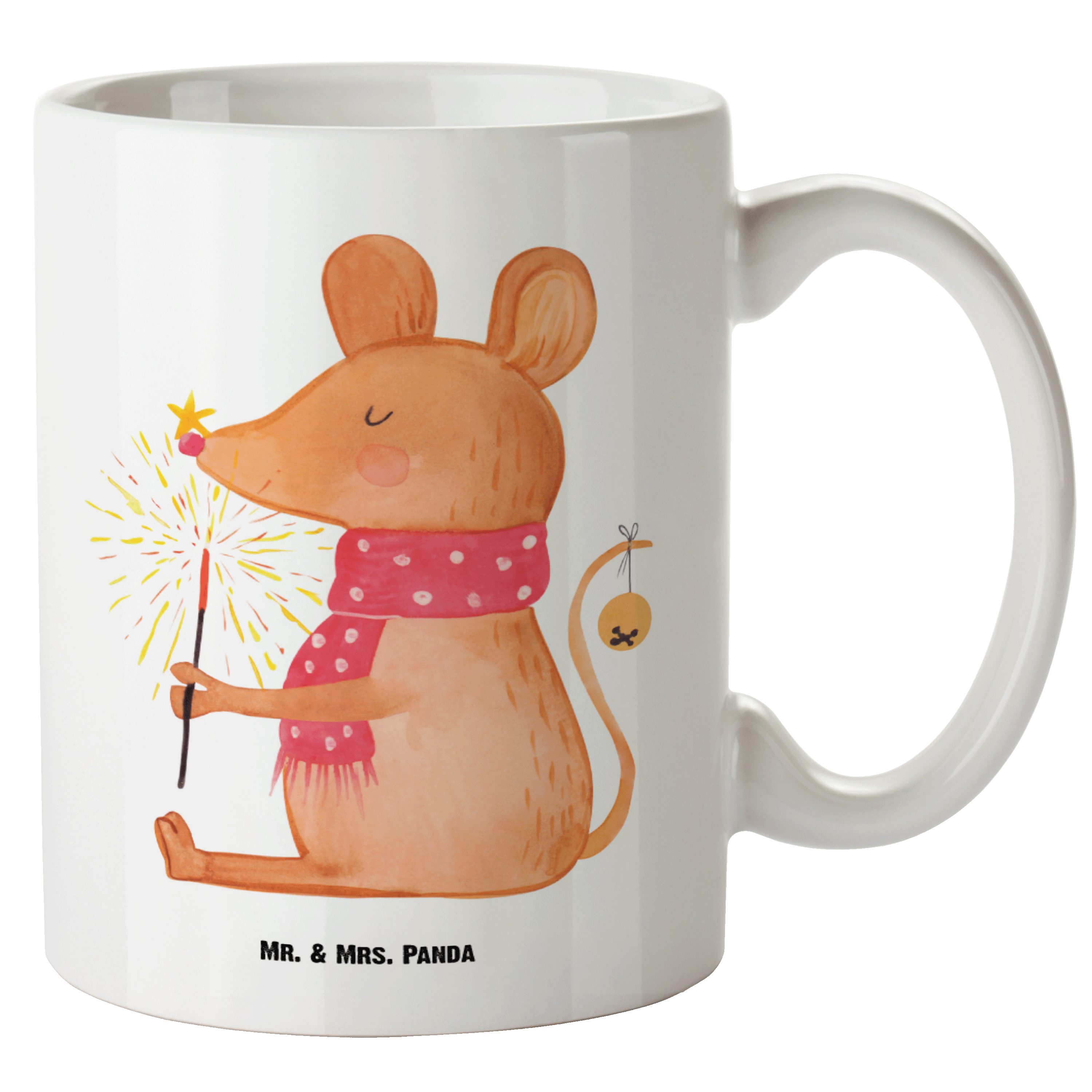 Mr. & Mrs. Panda Tasse Weihnachtsmaus - Weiß - Geschenk, Wintermotiv, XL Becher, Groß, Weihn, XL Tasse Keramik