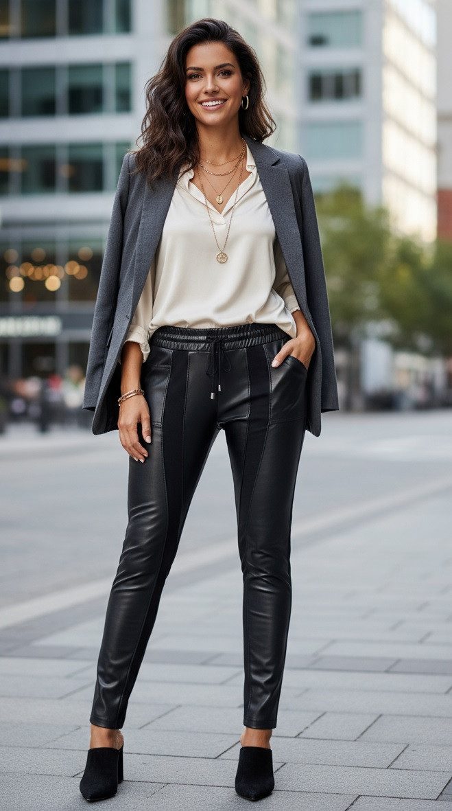 Bas Bleu Leggings komfortable Mid-Waist-Lederoptik Hose günstig online kaufen