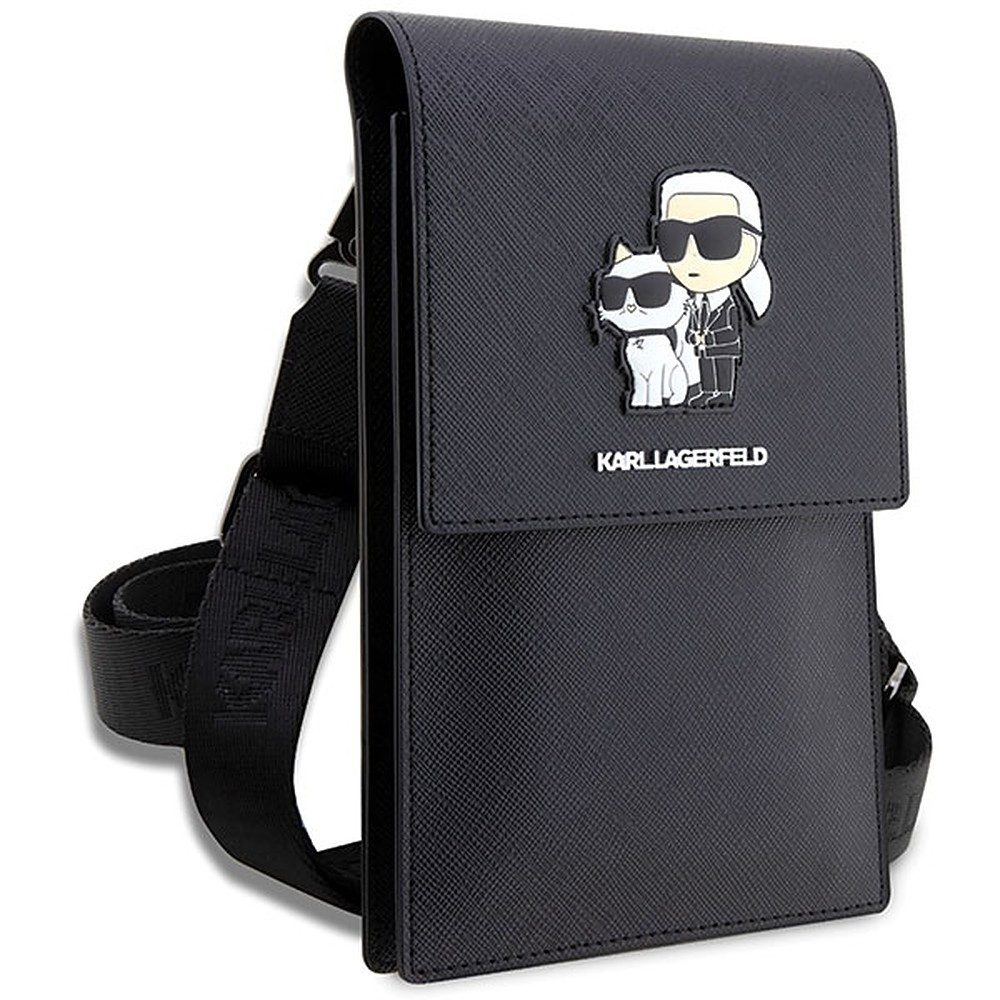 KARL LAGERFELD Handytasche Umhängetasche Schultertasche Smartphonetasche (Spar-Set, 1-tlg., 19x12x2 cm verstellbar), Gurt abnehmbar, 5 Fächer, Saffiano-Struktur