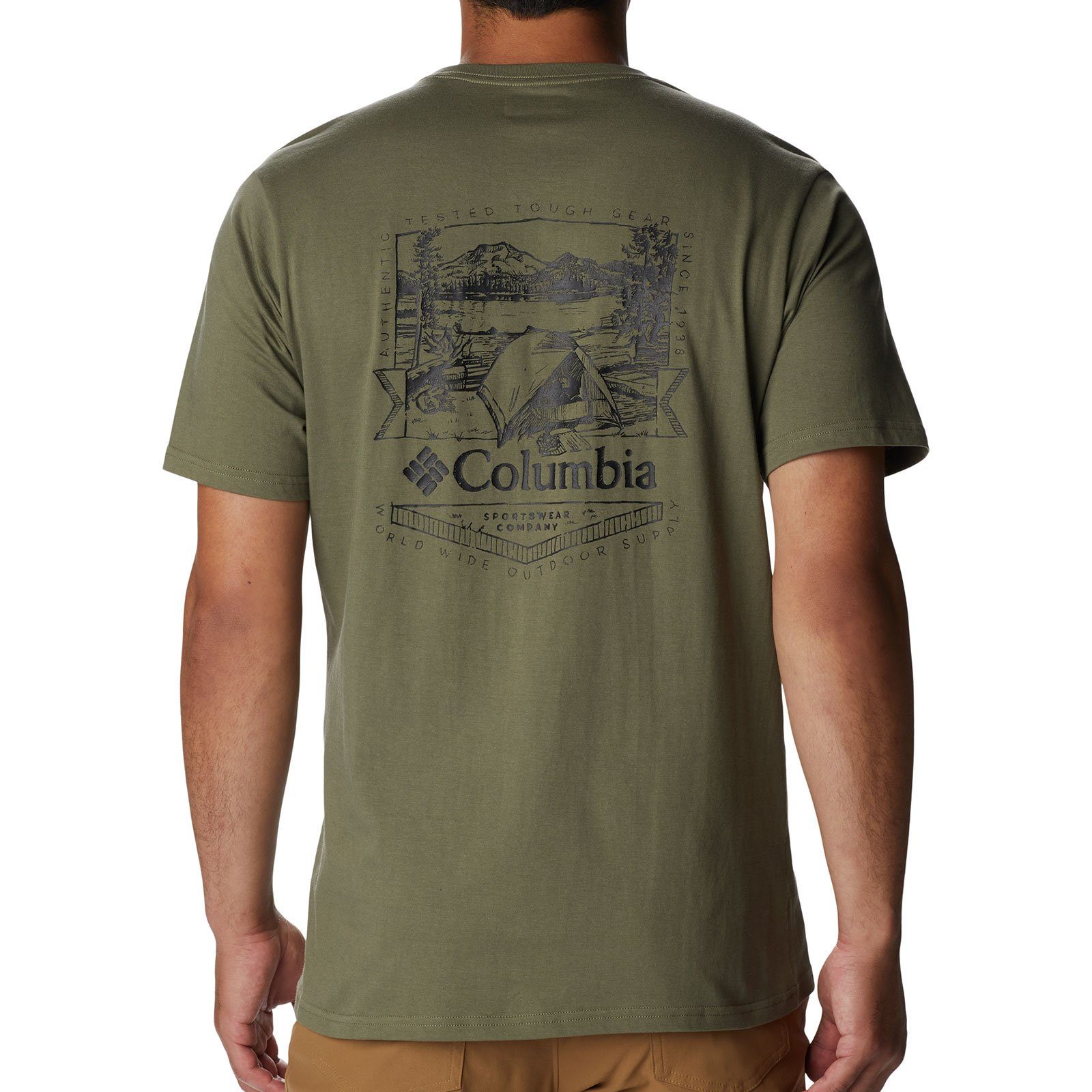 mit stone Rockaway River™ Graphic Kurzarmshirt Columbia green 397 Rundhalsausschnitt Back T-Shirt