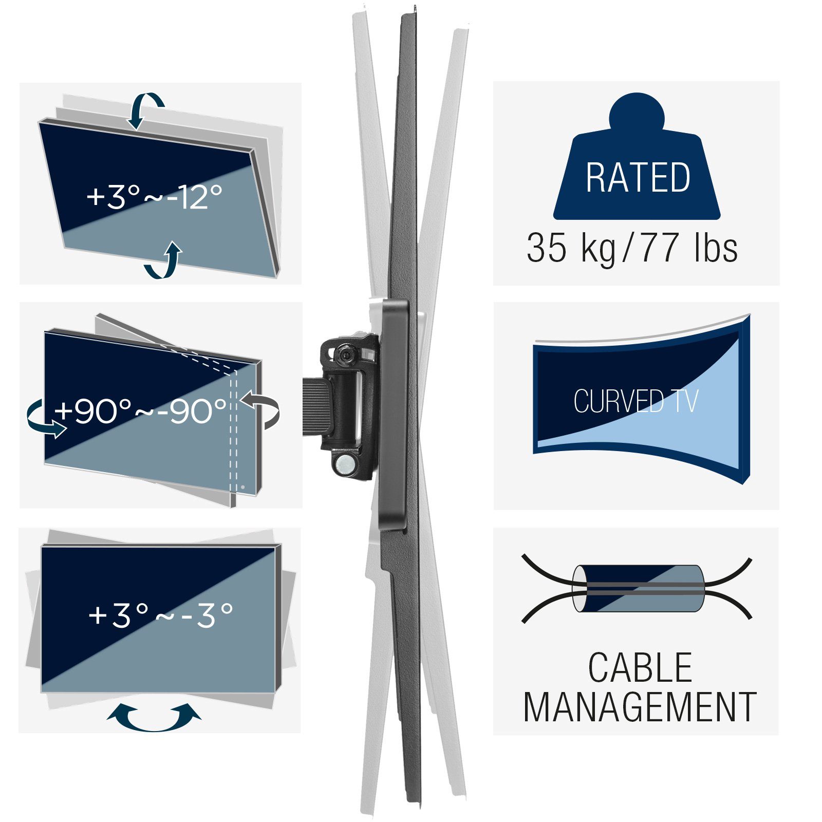 CAVO TV-Wandhalterung TV-Halterung neigbar, schwenkbar, für Flach & Curved TVs, (bis 55 Zoll, für 32 - 55 Zoll Bildschirme bis 35 kg, max. VESA 400x400 mm)
