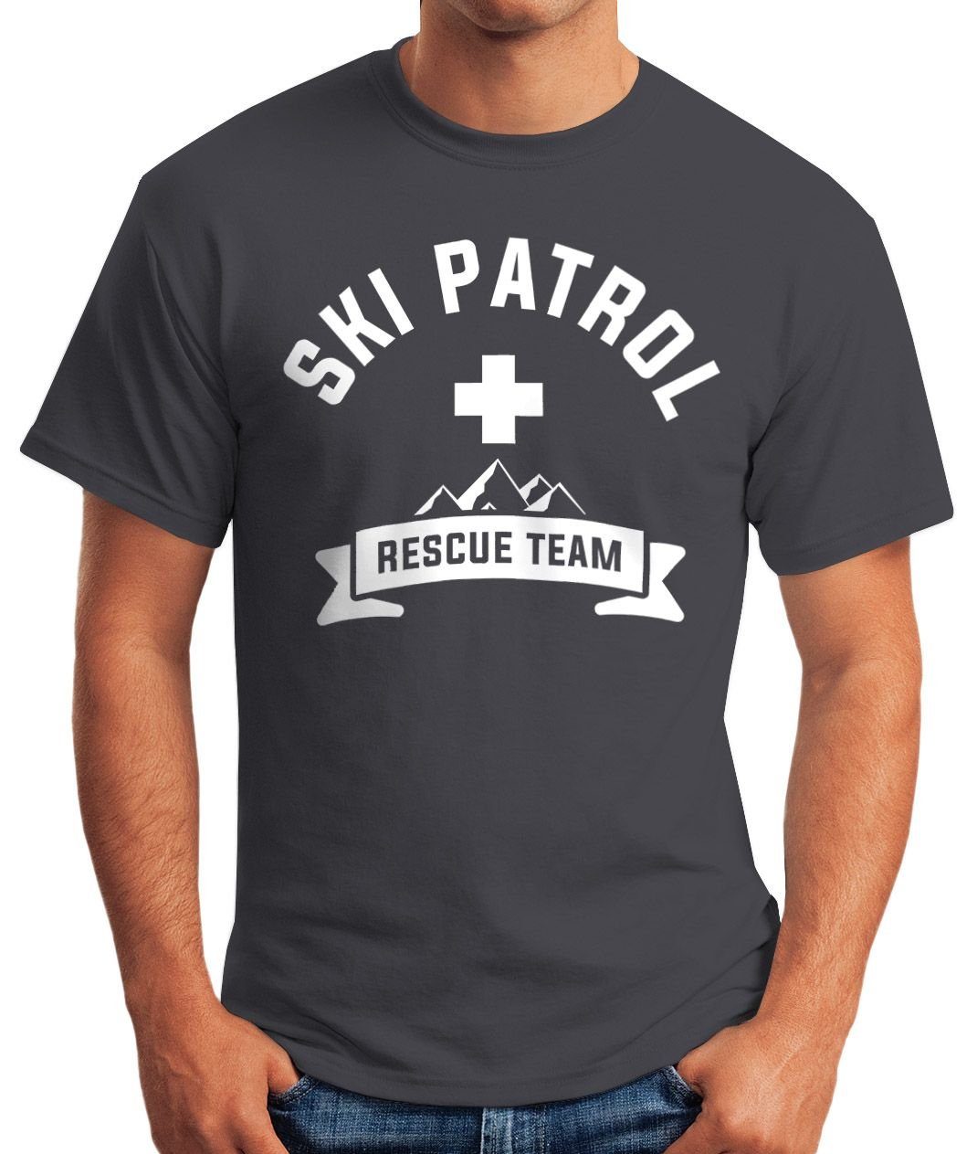 Patrol grau Fun-Shirt T-Shirt Team Print-Shirt MoonWorks Herren mit Apres-Ski Moonworks® Print Rescue