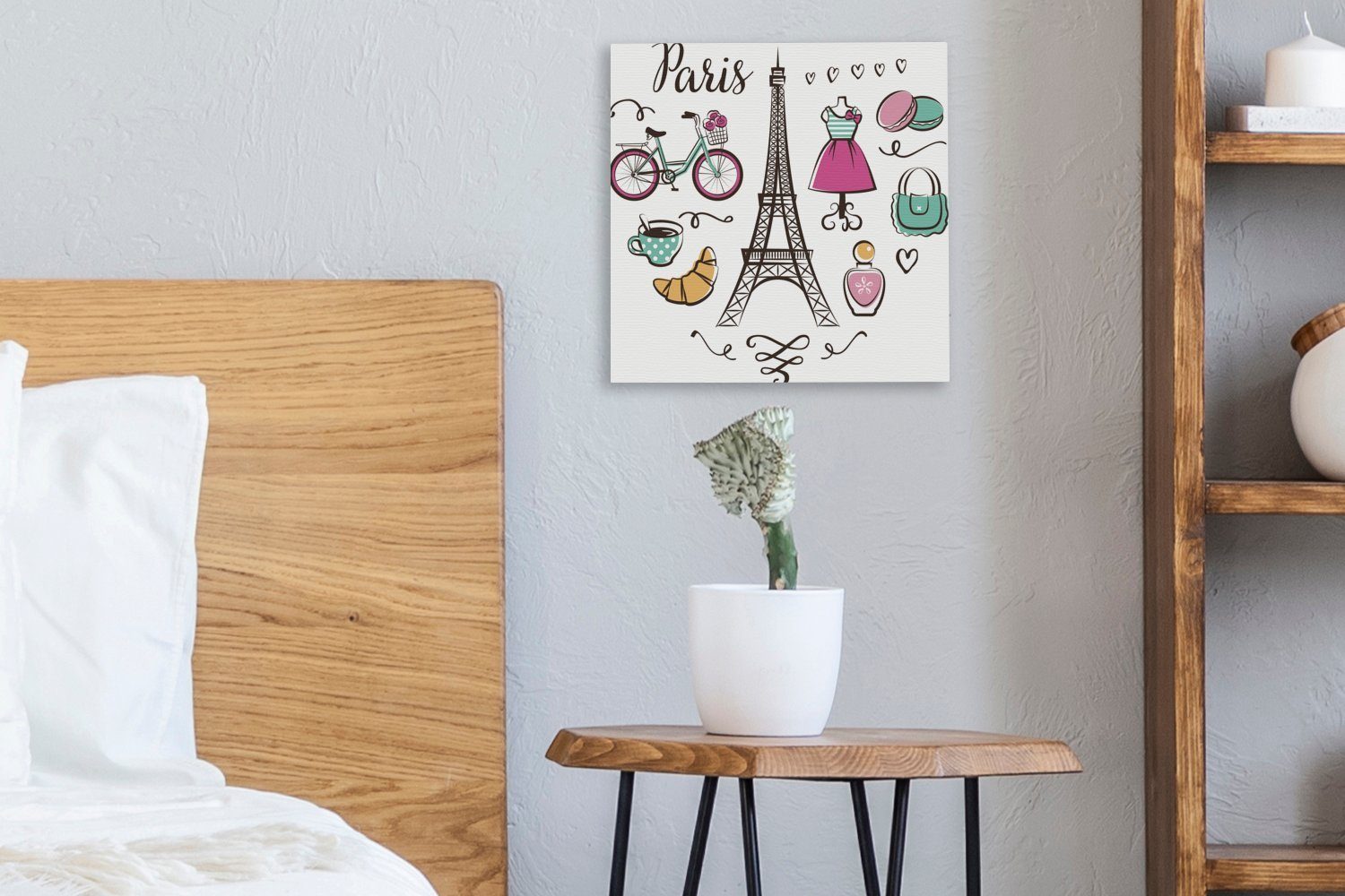 OneMillionCanvasses® Leinwandbild in (1 des Eine Wohnzimmer für Leinwand Illustration Form St), eines Herzens, Eiffelturms Bilder Schlafzimmer