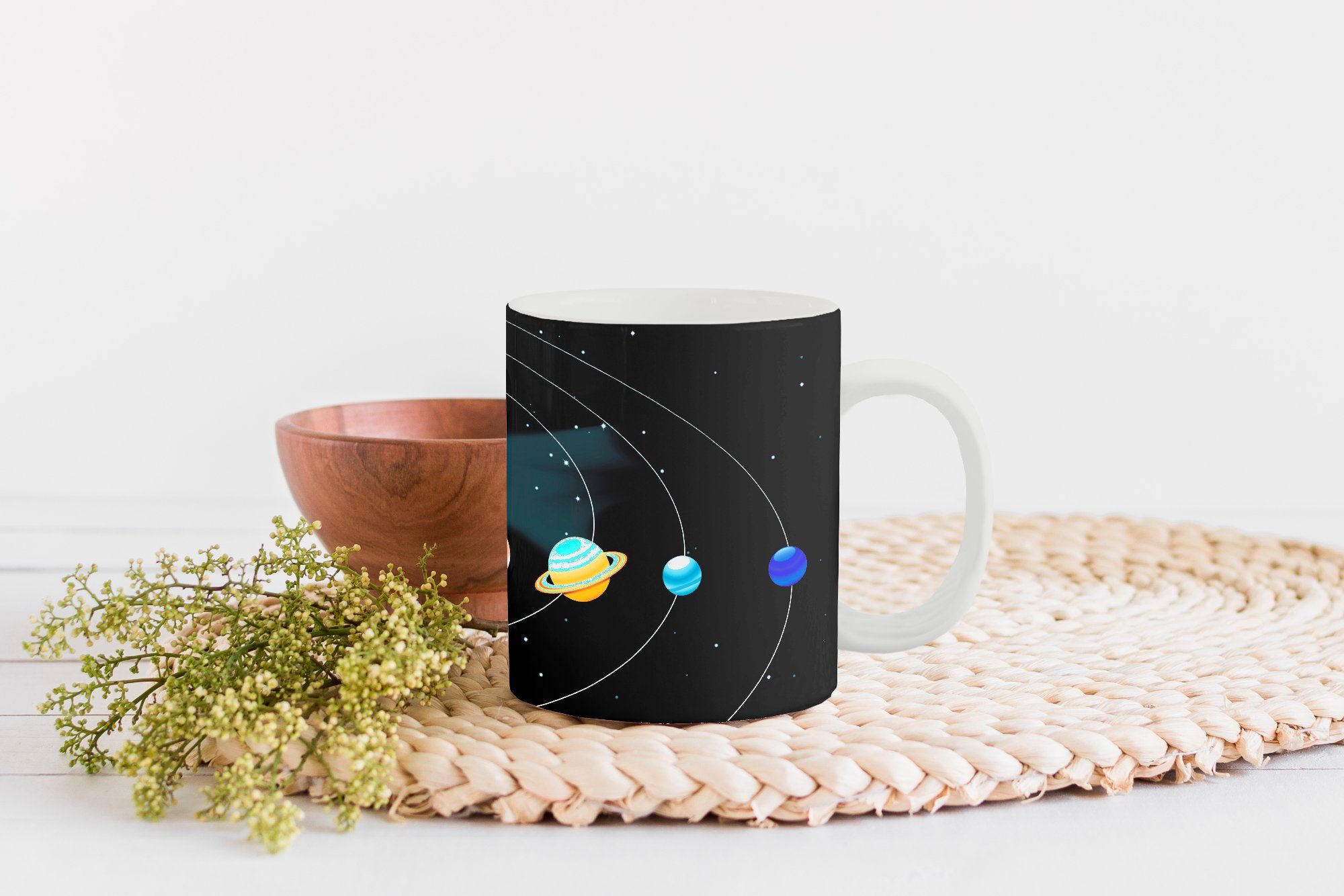 MuchoWow Tasse Eine Illustration Teetasse, Kaffeetassen, Teetasse, Sonnensystems den Geschenk Keramik, des mit Planeten, Becher