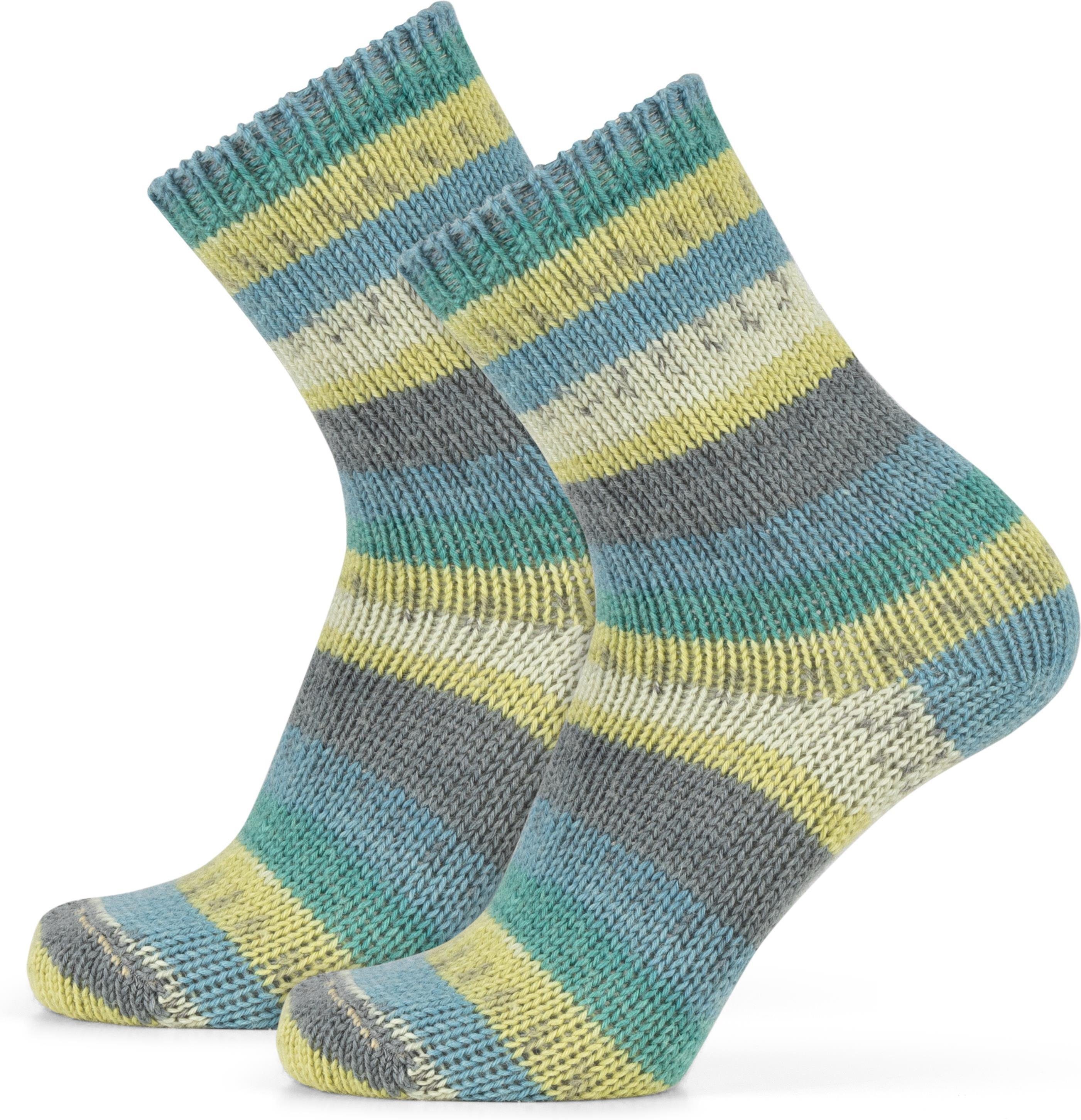 normani Thermosocken 2 Paar Gestrickte Wollsocken Bunt-geringelt (2 Paar) hochwertige Qualitätssocken mit hohem Wollanteil