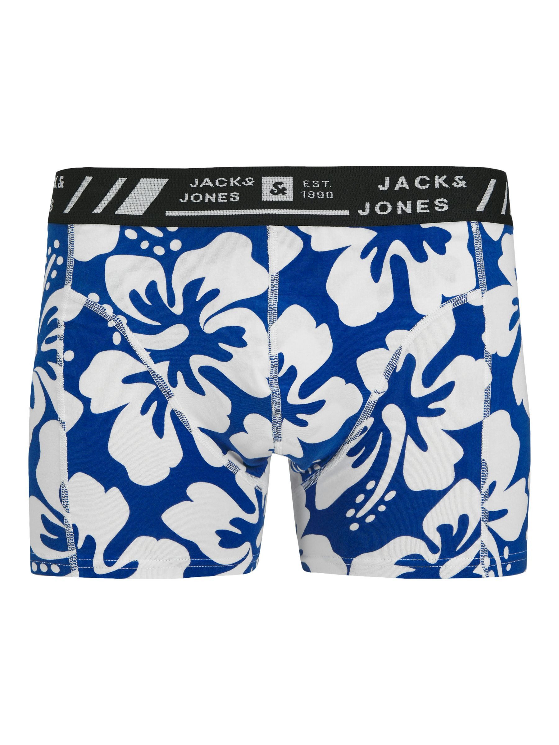 Jack & Jones Boxershorts Dreierpack mit Blumenmuster und Streifen 3er-Pack für Herren (3-St) Baumwolle Slim fit unifarben elastisch Pull-on modisch-Style