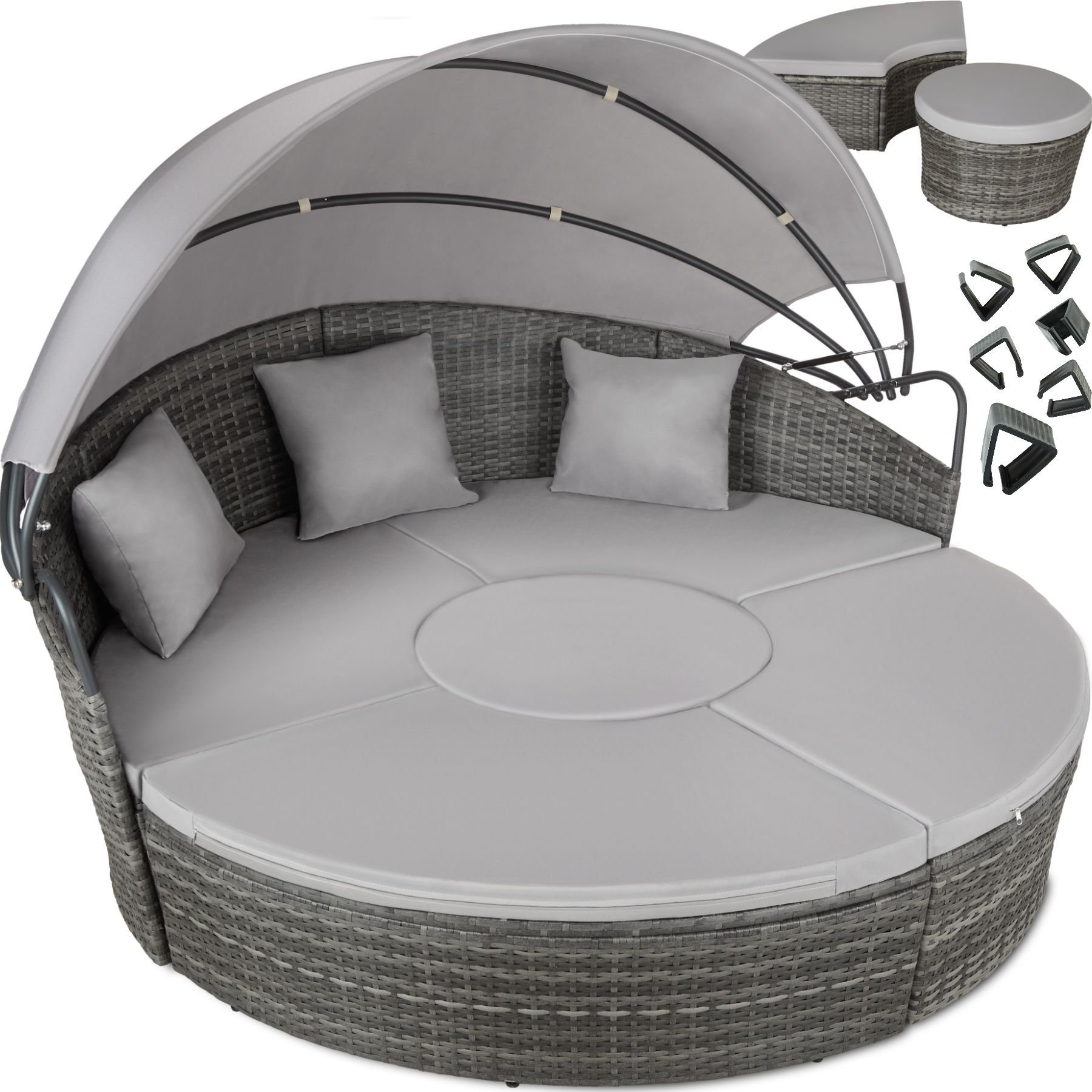 tectake Loungeset Santorin, (Set, 5-tlg), faltbares Dach