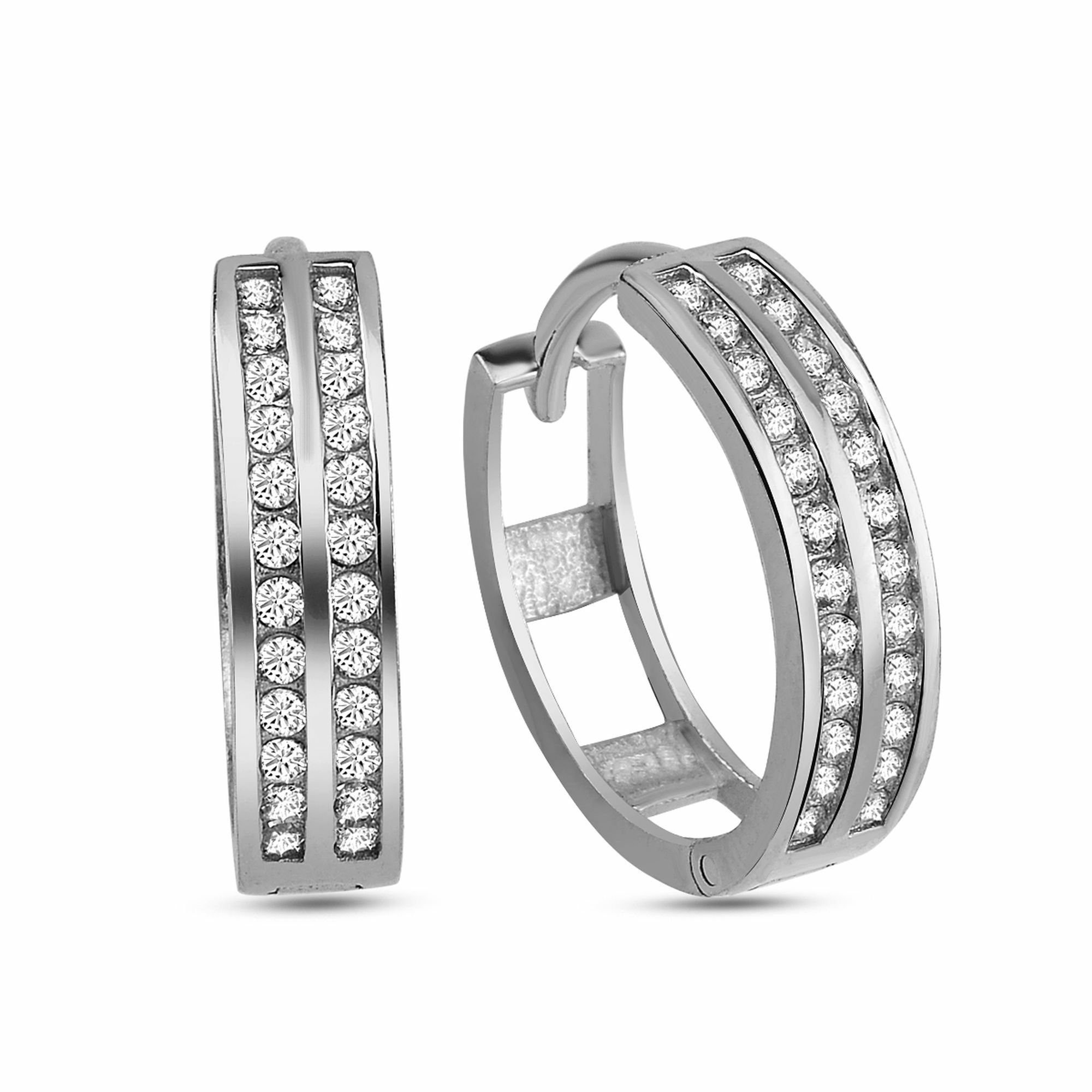 Paar Creolen 925/- Sterling Silber Pave