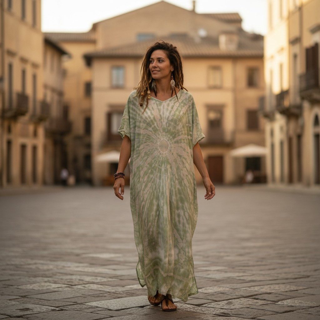 Guru-Shop Midikleid Boho Kaftan, langes Kurzarm Batikkleid,.. alternative B günstig online kaufen