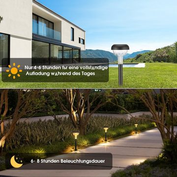 LETGOSPT LED Solarleuchte 6 Stück LED Solar-Gartenleuchten, Solarlampen für Außen Straßenlampe, LED fest integriert, IP65 Wasserdicht, für Hof, Landschaft, Rasen, Terrasse und Auffahrt