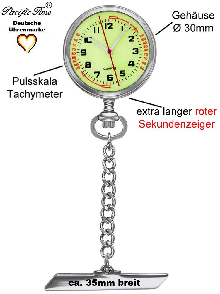 Pacific Time Krankenpflegeuhr Damen Schwesternuhr mit Anstecknadel nachtleuchtendes Ziffernblatt, Gratis Versand