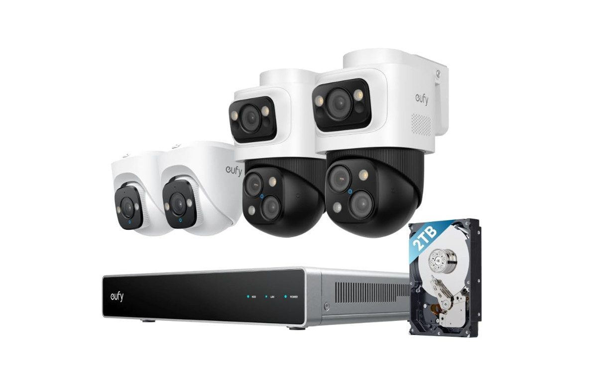 eufy Security IP-Überwachungskamera eufy PoE NVR Security System S4 Max, 3-Linsen Bullet-PTZ-Kameras (4-tlg., 4*PoE NVR Security System S4 Max, KI Auto-Framing&Tracking, Farbnachtsicht, Stroboskop)
