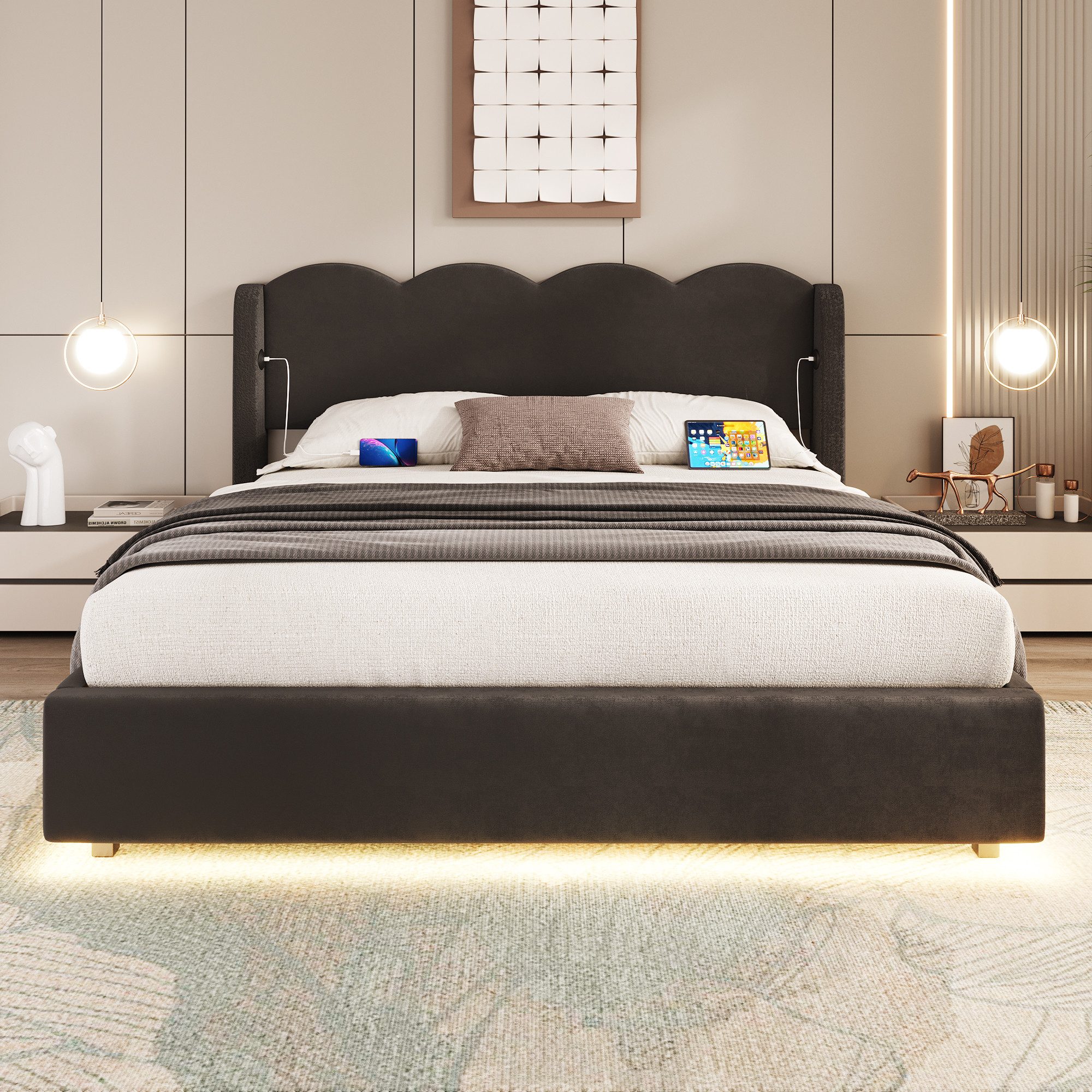 Celya Polsterbett Doppelbett mit LED-Licht und günstig online kaufen