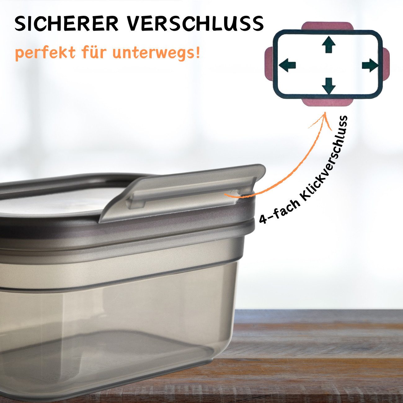 Engelland Frischhaltedose 3er Set Aufbewahrungsdosen mit Deckel, Vorratsdose, Frischhaltedose, Kunststoff/Silikon, (Vorteils-Set, 3-tlg., 0,2 L / 0,5 L / 1,0 L) – Bild 3 von 5