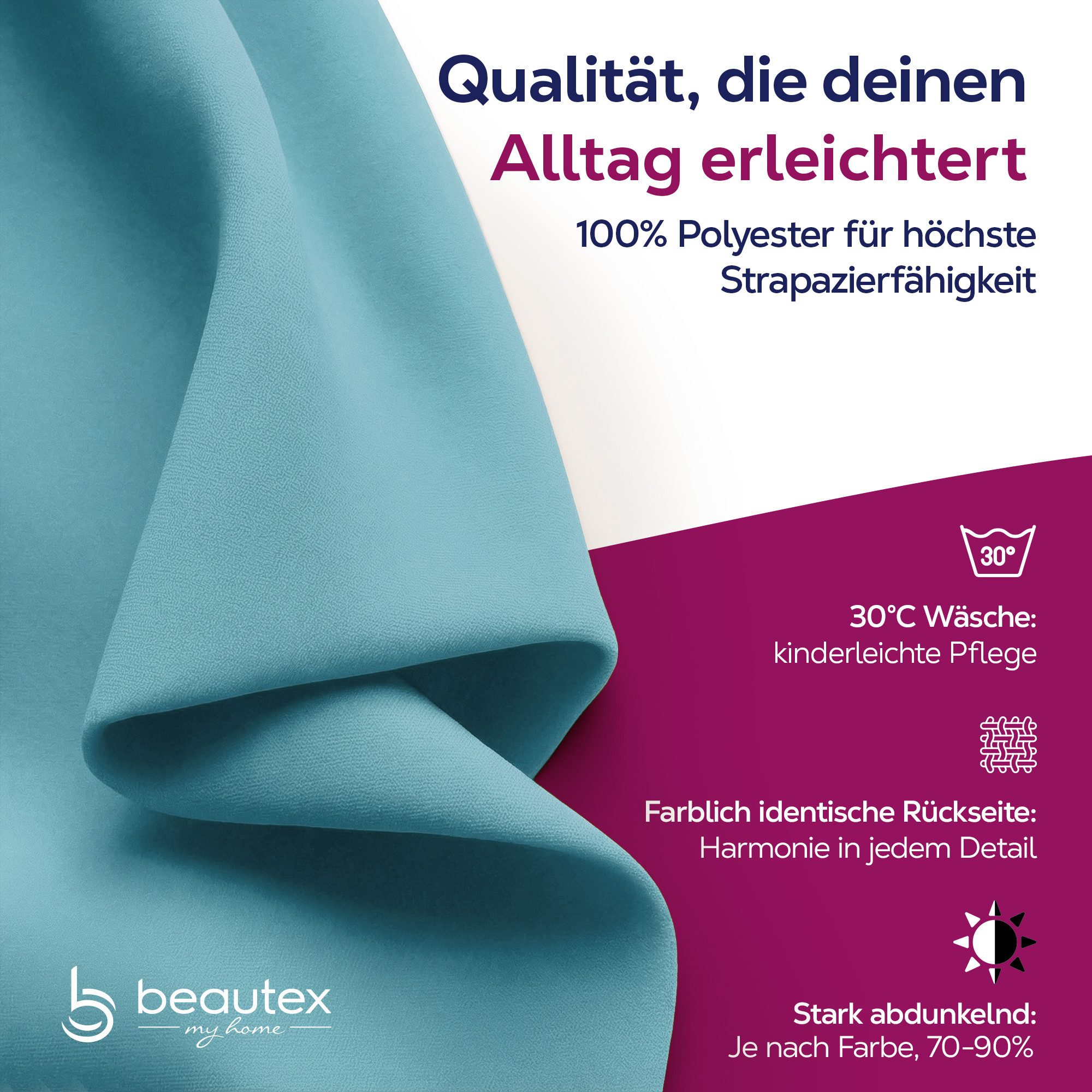 Beautex Verdunkelungsvorhang 2er Set Verdunkelungsgardine mit U-Band, Blackout Vorhang abdunkelnd (2 St), Kräuselband, verdunkelnd