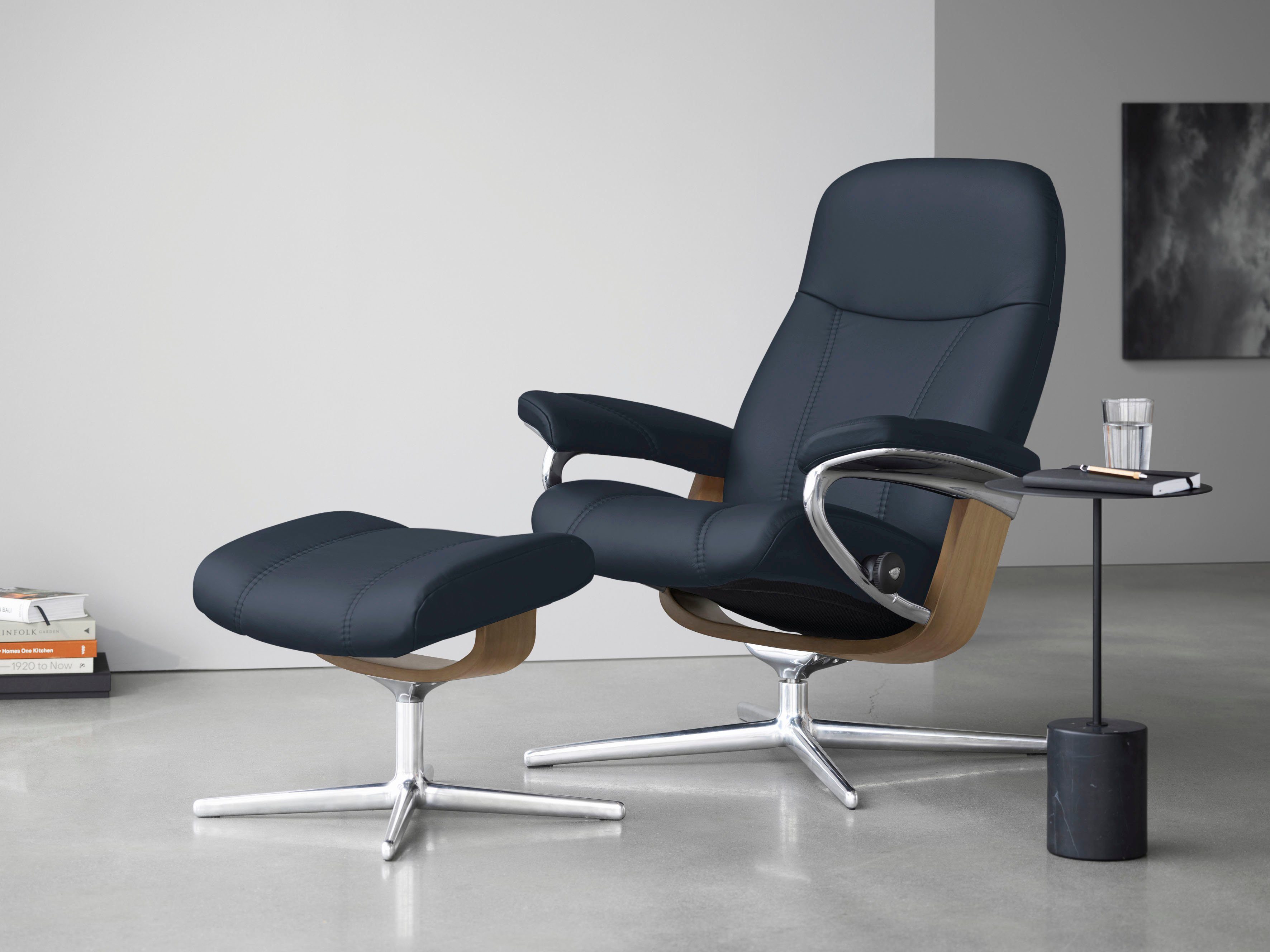 mit Hocker, Eiche Relaxsessel Größe mit M Stressless® (Set, S, Cross L, mit Hocker), & Relaxsessel Base, Holzakzent Consul