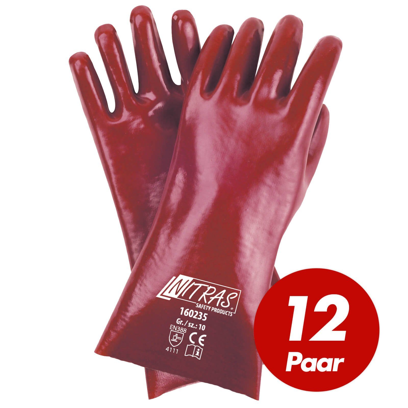 Nitras Nitril-Handschuhe Paar Chemikalienhandschuhe 35cm 160235 - (Spar-Set) PVC-Handschuhe 12 NITRAS VPE