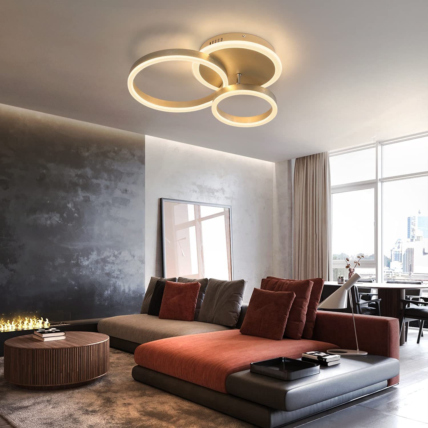 Fernbedienung modern integriert innen fest LED LED ZMH Wohnzimmer, Ring dimmbar 3 Deckenleuchte