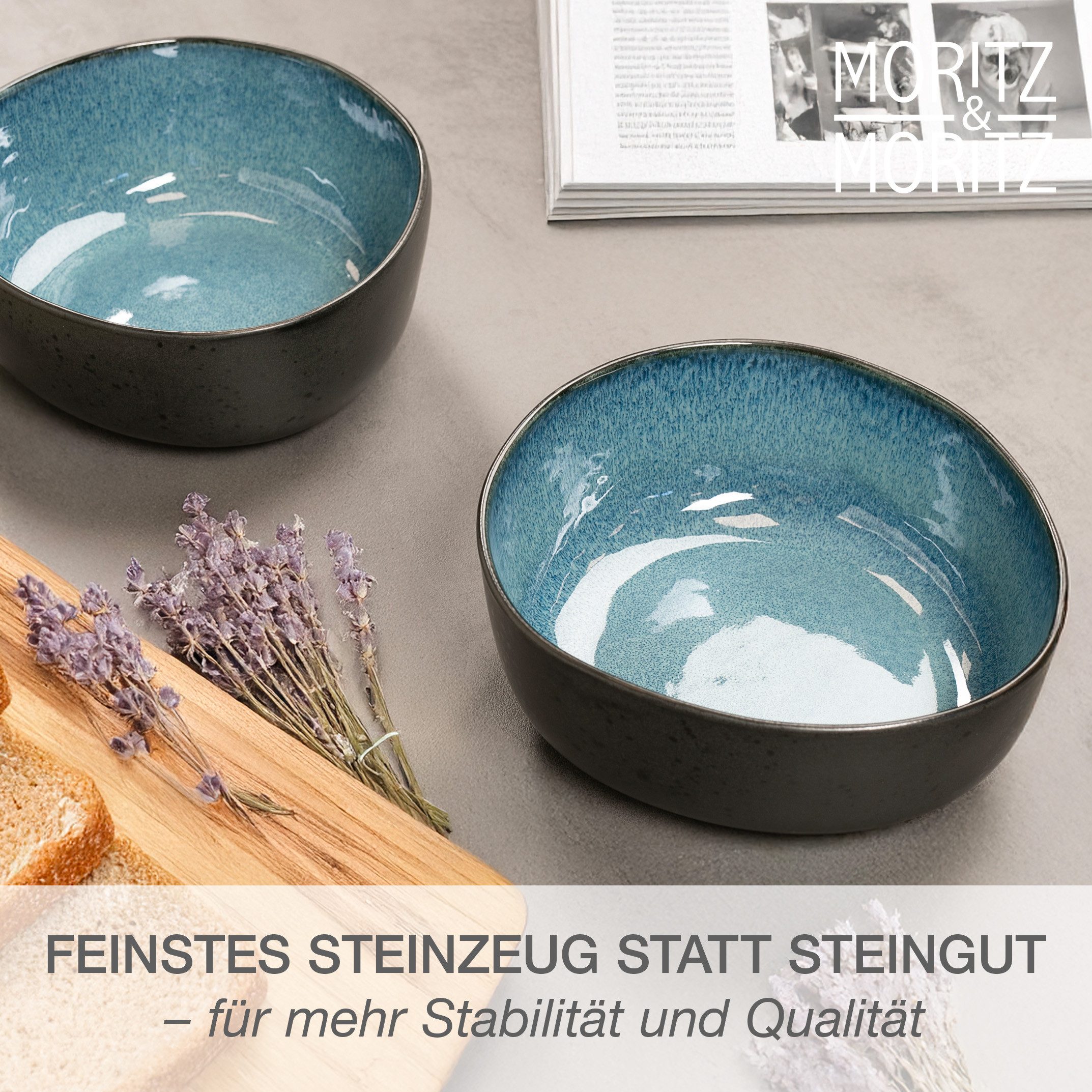 Moritz & Moritz Servierschale ORGANIC Servierschale 2er - Blau, Steinzeug, (Set, 2-tlg), Spülmaschinengeeignet