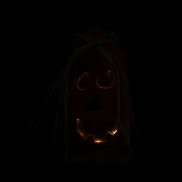 Home-trends24.de LED Dekofigur LED Kürbis Deko Holz Halloween Pumkin Figur Orange 33 cm