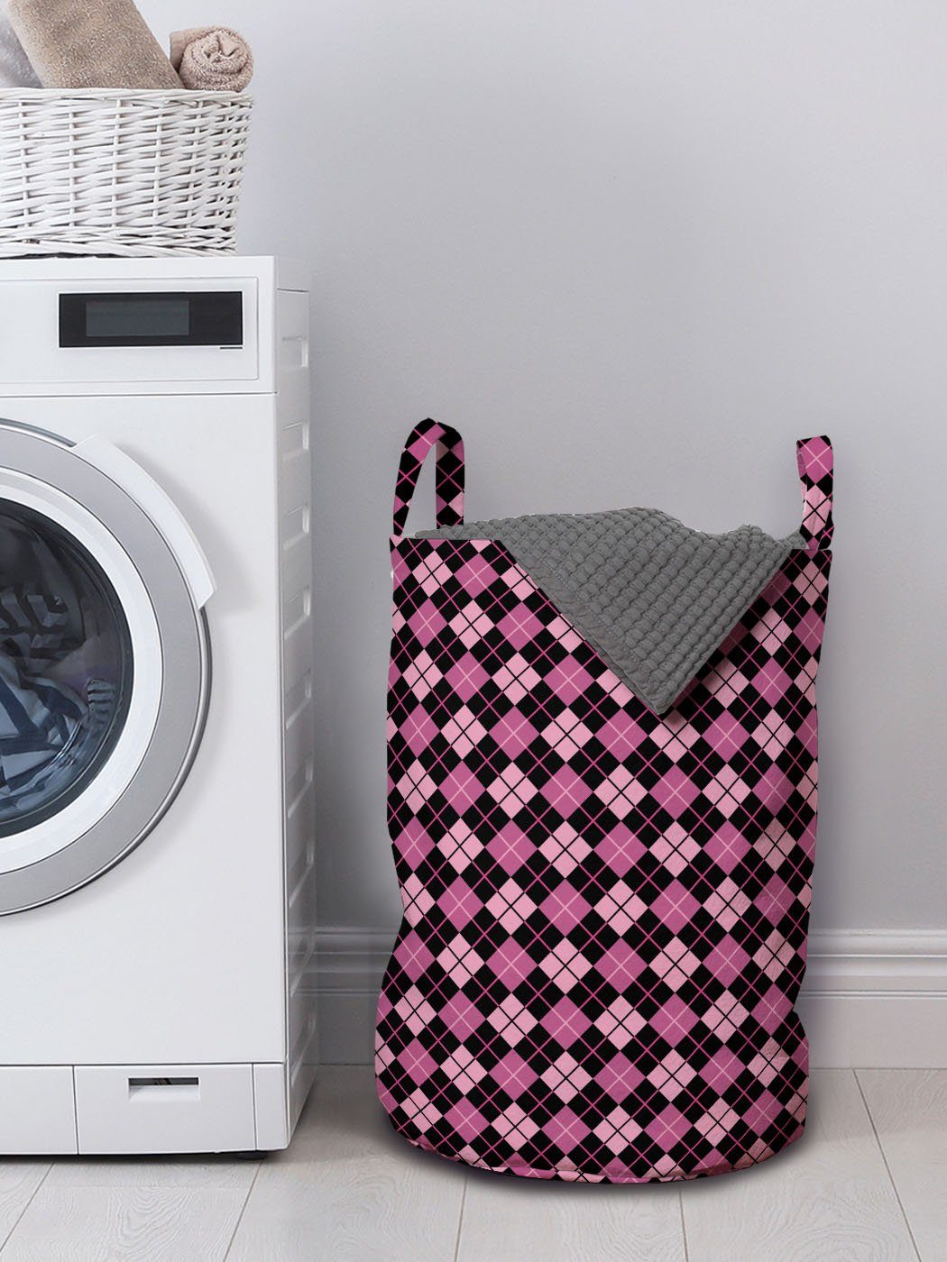 Abakuhaus Wäschesäckchen Wäschekorb mit Griffen Kariert für Kordelzugverschluss Waschsalons, Feminine geometrische