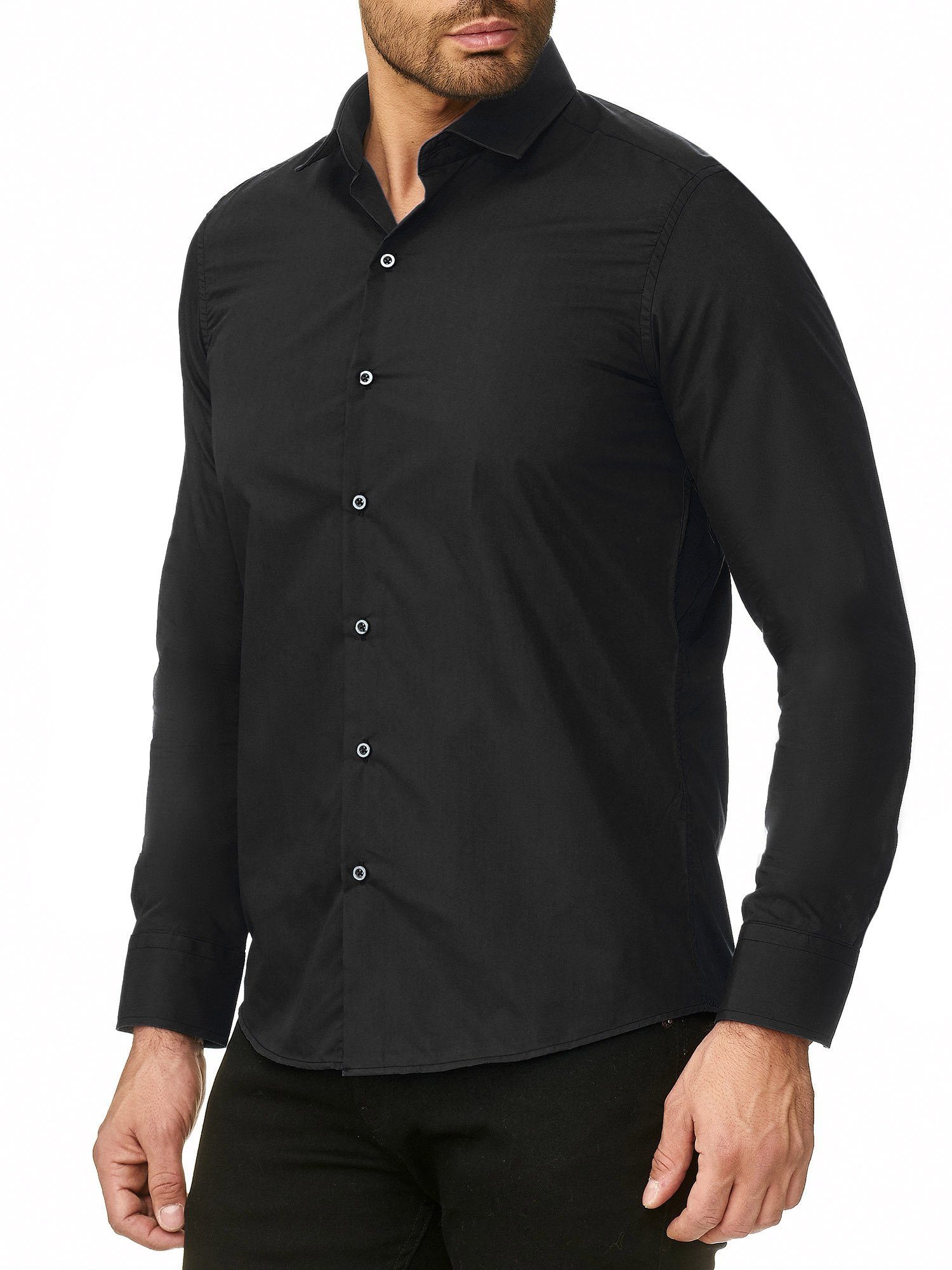 Reslad Langarmhemd Reslad Herren Hemd Kentkragen Unicolor Langarmhemd RS-70 günstig online kaufen