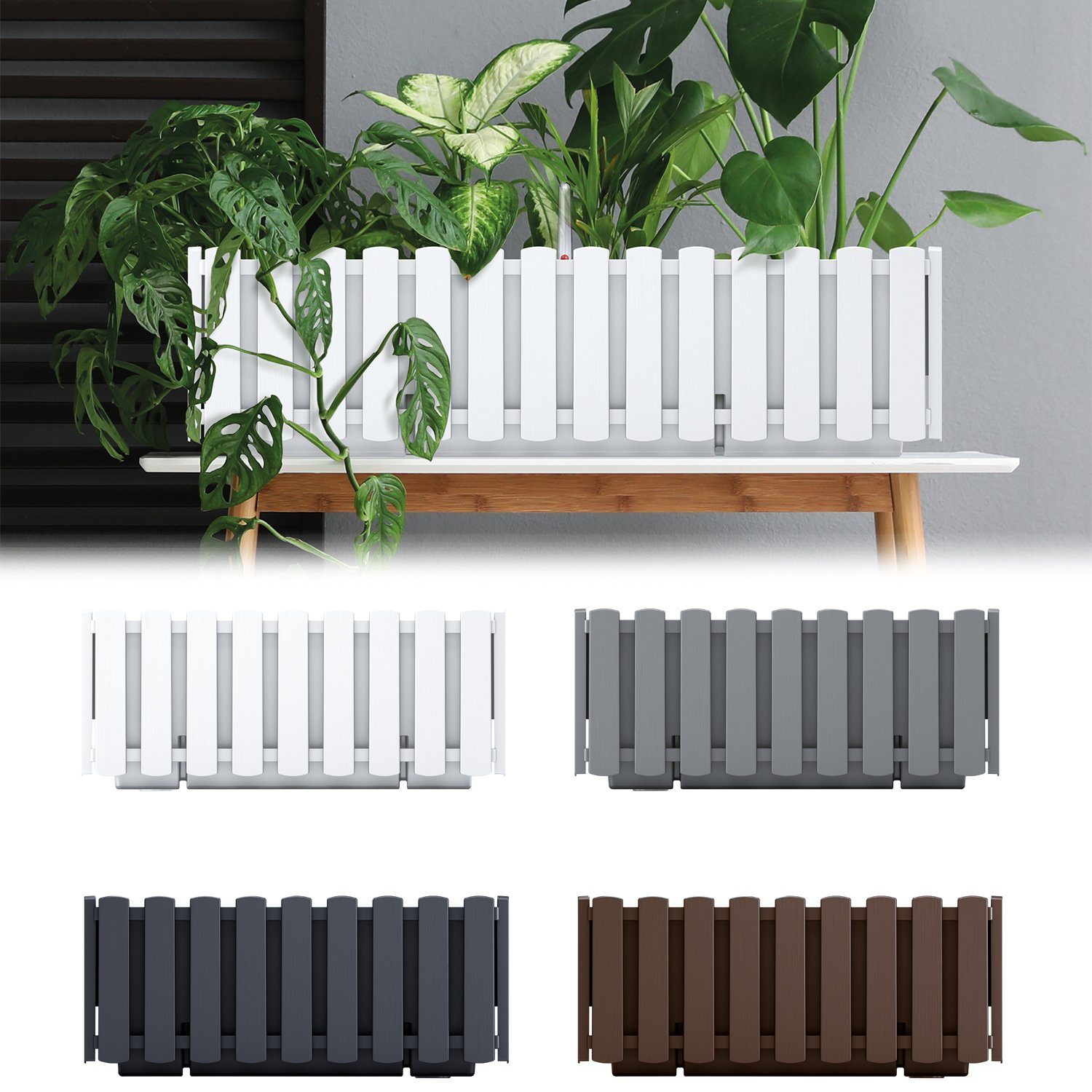 KAGM Blumenkasten Balkonkasten Pflanzkasten Landhausoptik mit Halterung