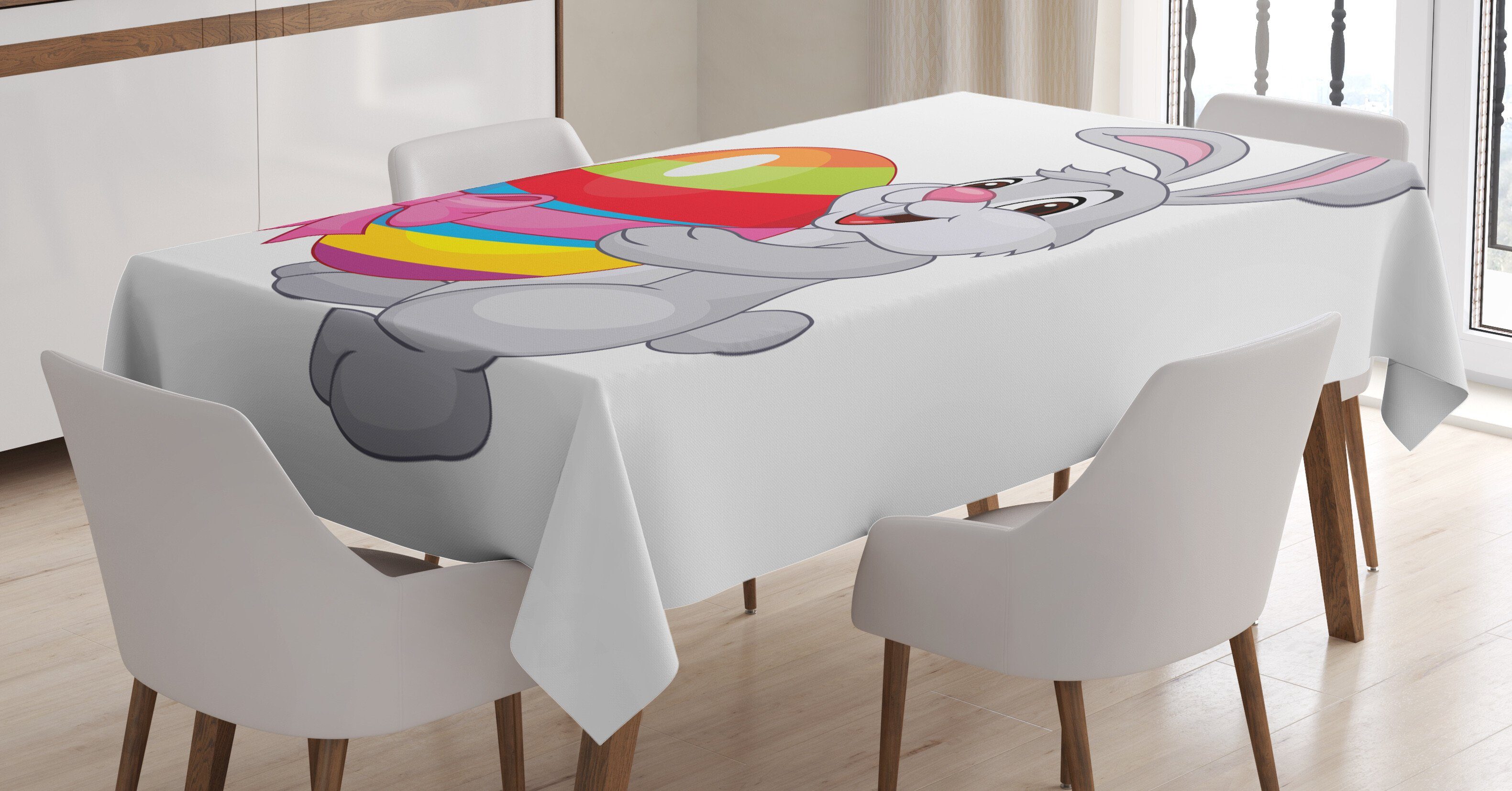 Abakuhaus Tischdecke Farbfest Waschbar Für den Außen Bereich geeignet Klare Farben, Ostern Cartoon-Kaninchen