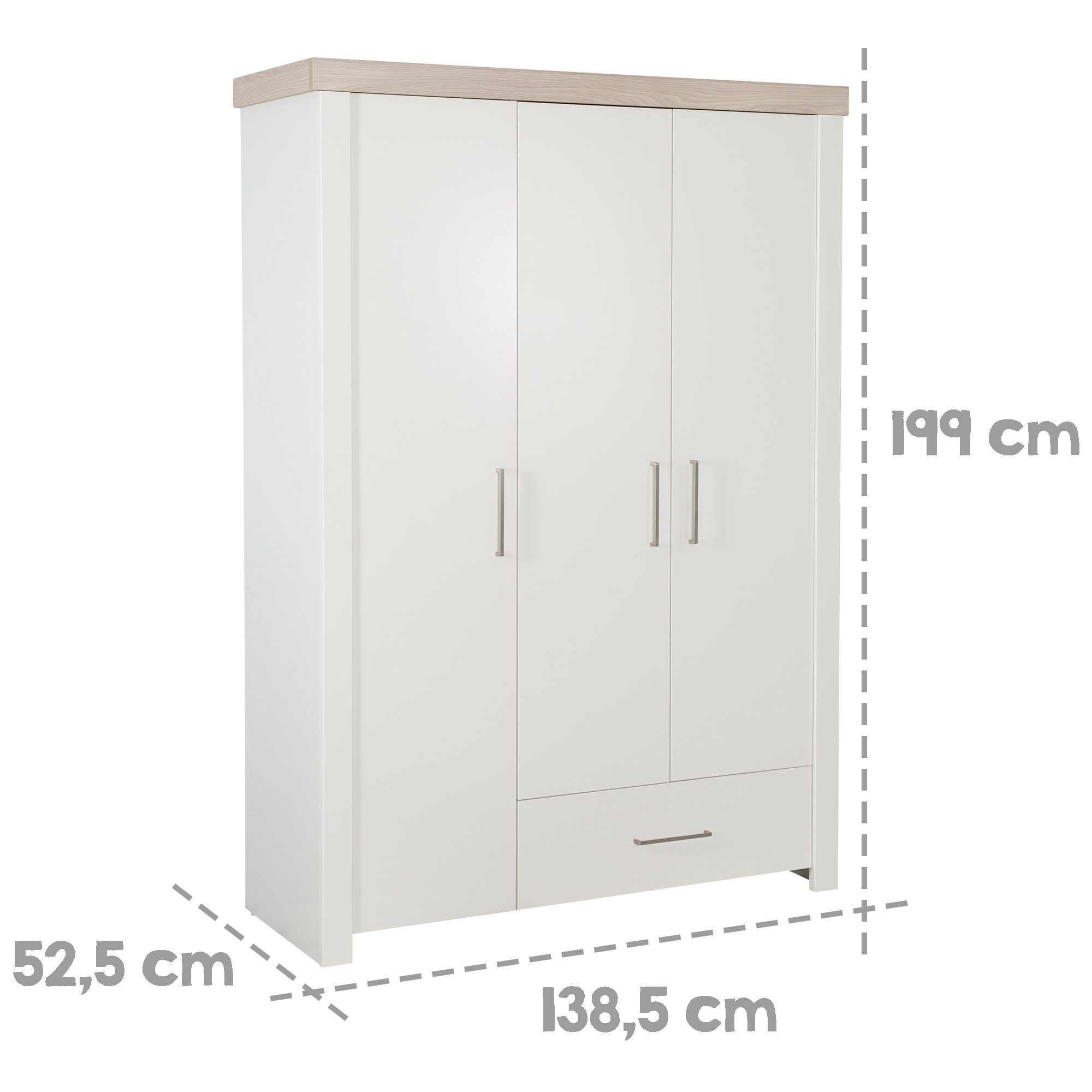 roba® Kinderkleiderschrank Lucy 3-türig - Schrank für Kinderzimmer - Holzdekor / Weiß - Metallgriffe