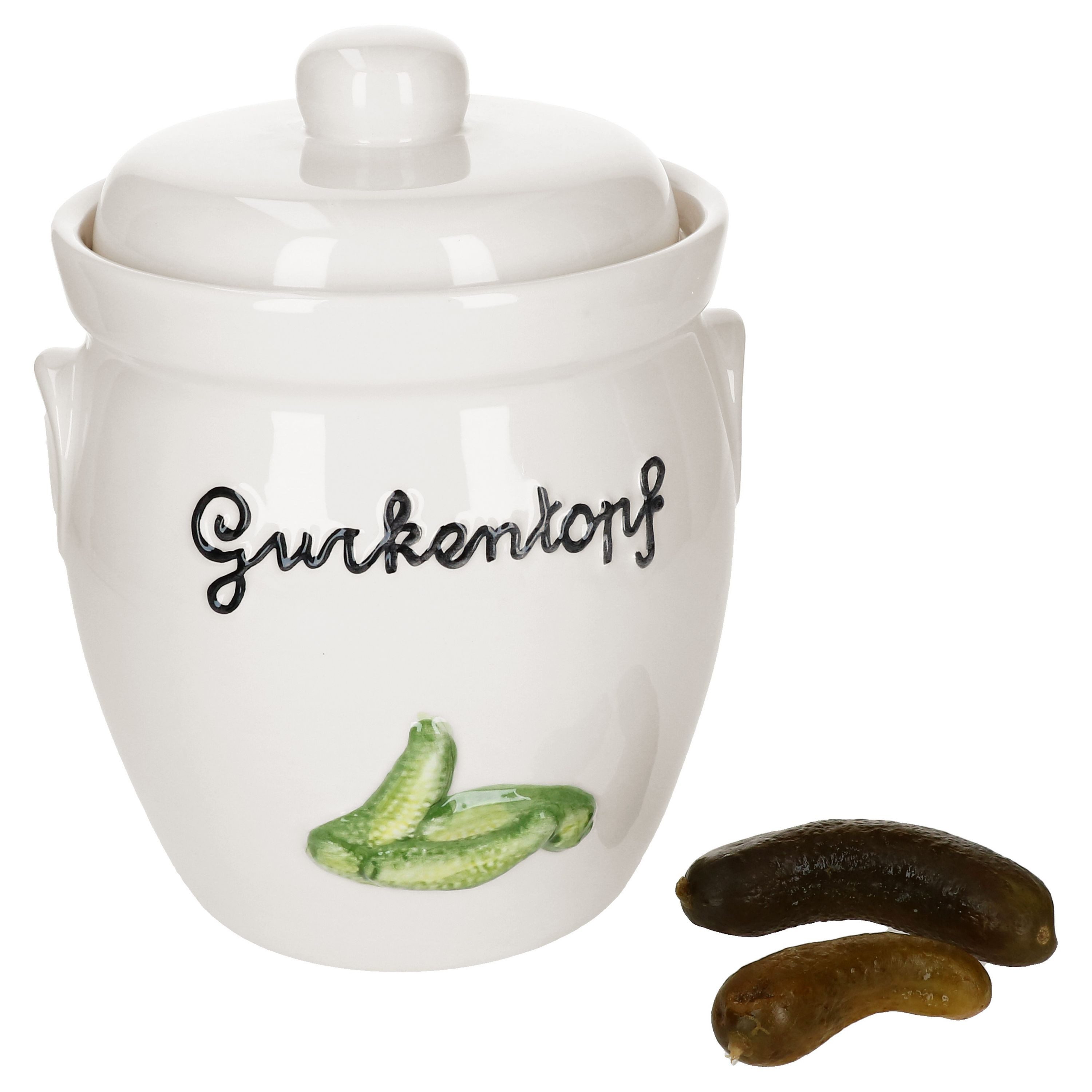 MamboCat Vorratsglas Gurkentopf Gürki 3 Ltr Porzellan weiß Gurkenmotiv Gärtopf