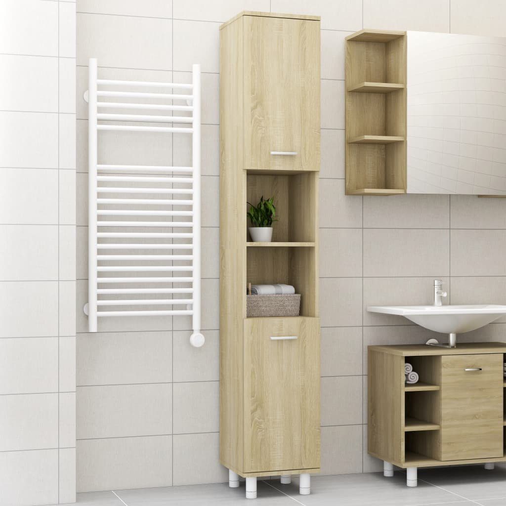 vidaXL Badezimmer-Set Badezimmerschrank Eiche (1-St) Sonoma-Eiche 30x30x179 Holzwerkstoff, Sonoma cm