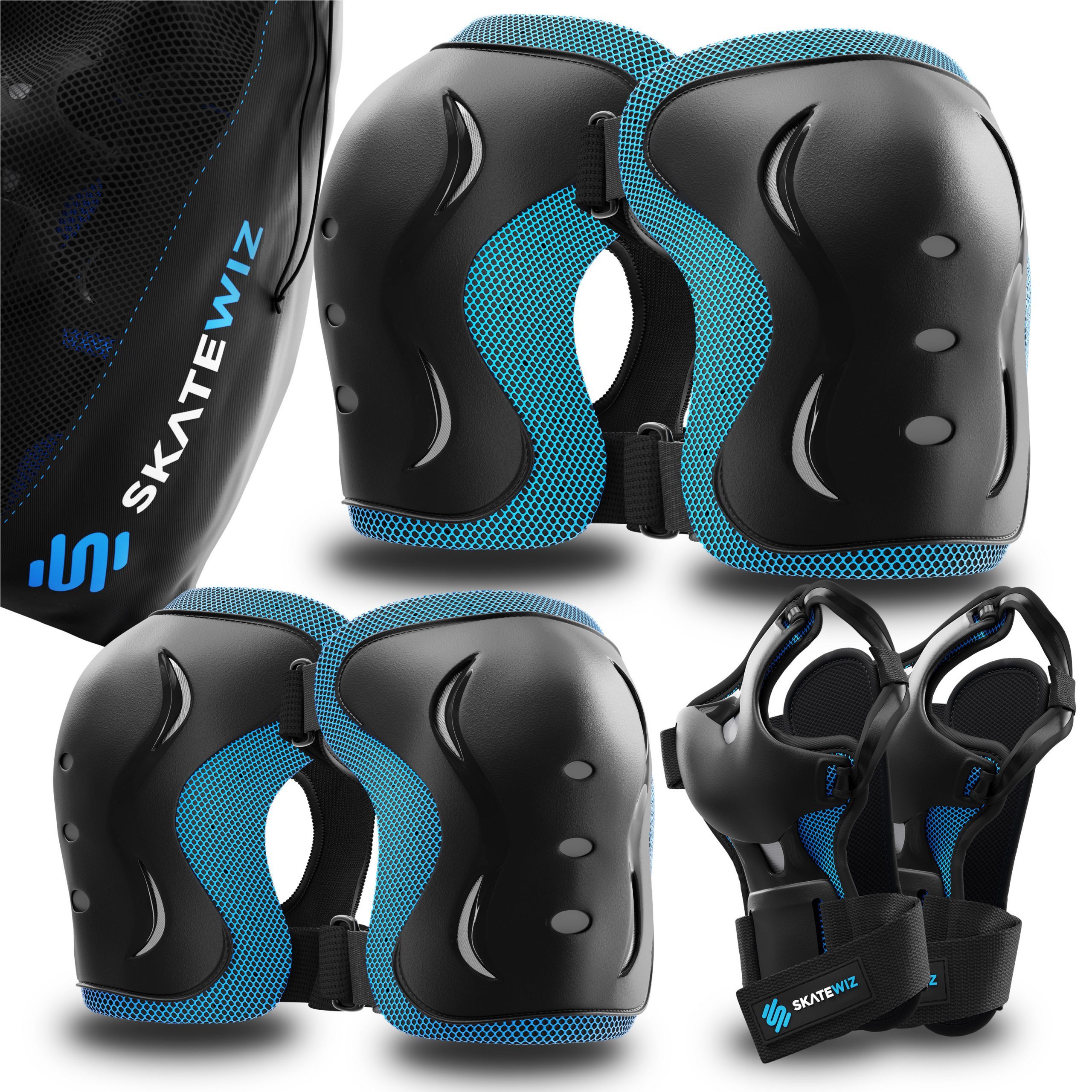SKATEWIZ Защитные-Set Schoner Inliner Geschenke für Kinder Knieschoner Erwachsene (Schützer Set Inliner skates Kinder und Rollschuhe, 6-tlg., Knieschoner Kinder - Inliner Schoner Erwachsene Schützer Inliner), Skateboard Schutzausrüstung Schlittschuhe Schoner
