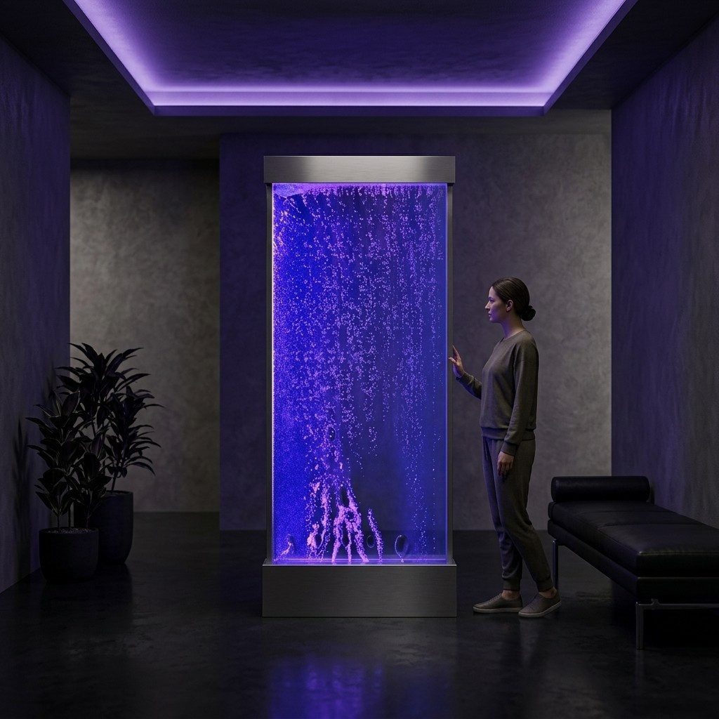 JVmoebel Zimmerbrunnen Wassersäule wasserwand Wasserfall Led Einrichtung Metall Trennwand, Made in Europa