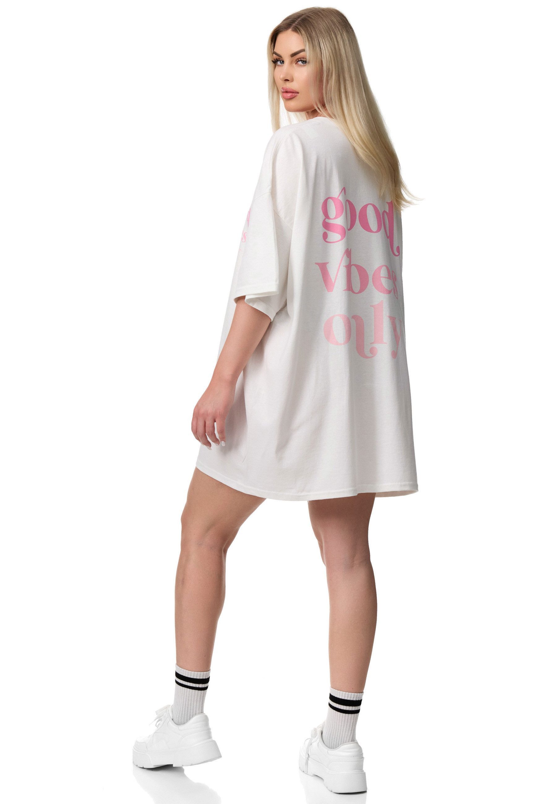 Worldclassca Longshirt Worldclassca Oversized VIBES Print T-Shirt lang Tee Sommer Oberteil Neue Kollektion - Stilvolle und gemütliche Mode für Damen