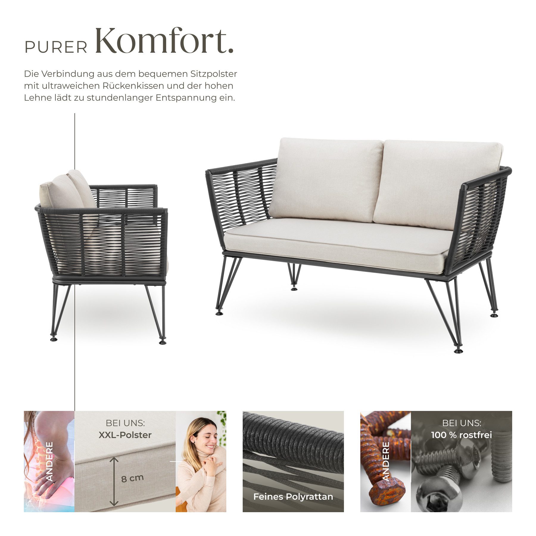 tectake Essgruppe Garten-Loungesofa, (Set., 1-tlg), Solides Gestell aus pulverbeschichtetem Stahl