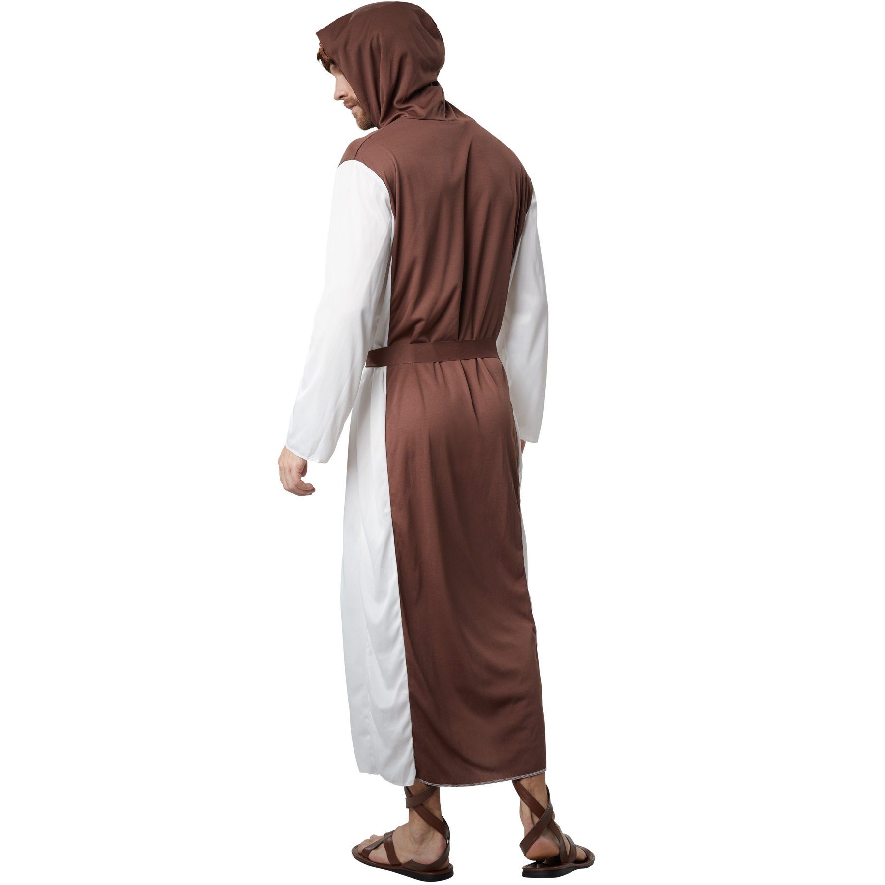 dressforfun Kostüm Priester/Geistlicher, Gr. L, Knöchellanges Gewand aus braunem Stoff, in braun/weiß, luftig zu tragen, Kette mit Perlen und Kreuz aus Holz