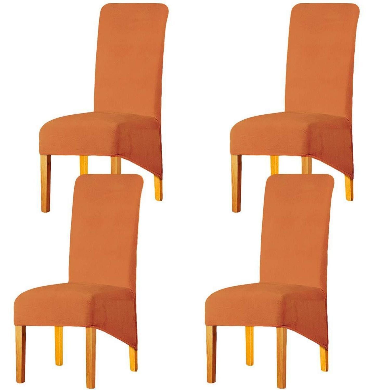 LuxusKollektion Stuhlbezug Stuhlbezüge XL Stretch Velvet Gummiband Orange 4er Set Groß