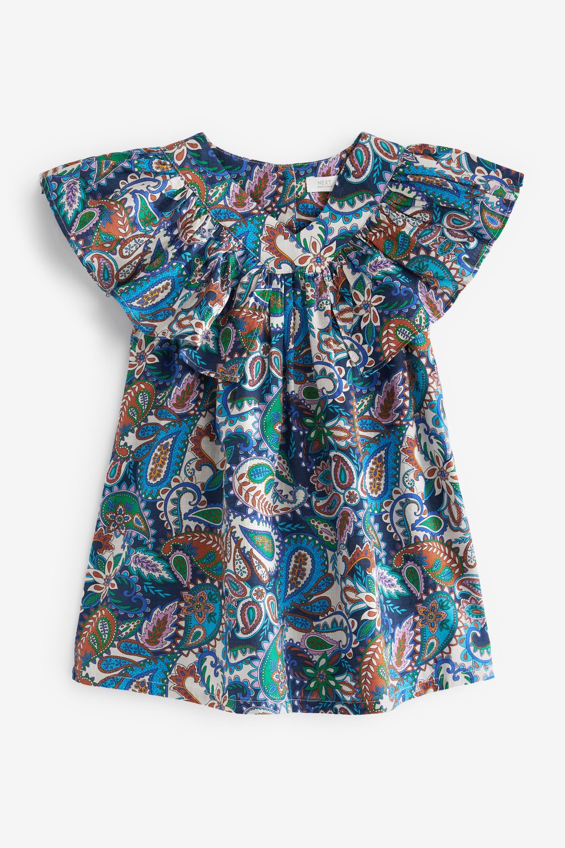 Next Sommerkleid Rüschenkleid aus Baumwolle (1-tlg) Blue Paisley