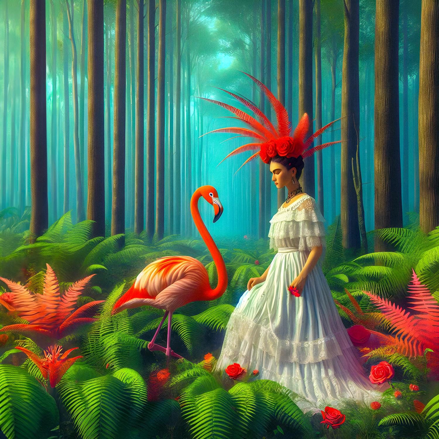 queence Acrylglasbild Women Art - Katharina Kolenda, Baum, Baumbilder, Blumen, Blumenbilder, Bäume, Fantasy, Flamingos, Frau, Vogelbilder, Vögel (1 St), Kunst, knallige Farben, bunt