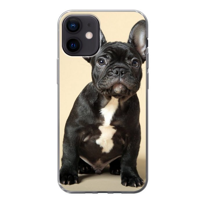 MuchoWow Handyhülle Französische Bulldogge - Schwarz - Beige Handyhülle Apple iPhone 12 Smartphone-Bumper Print Handy