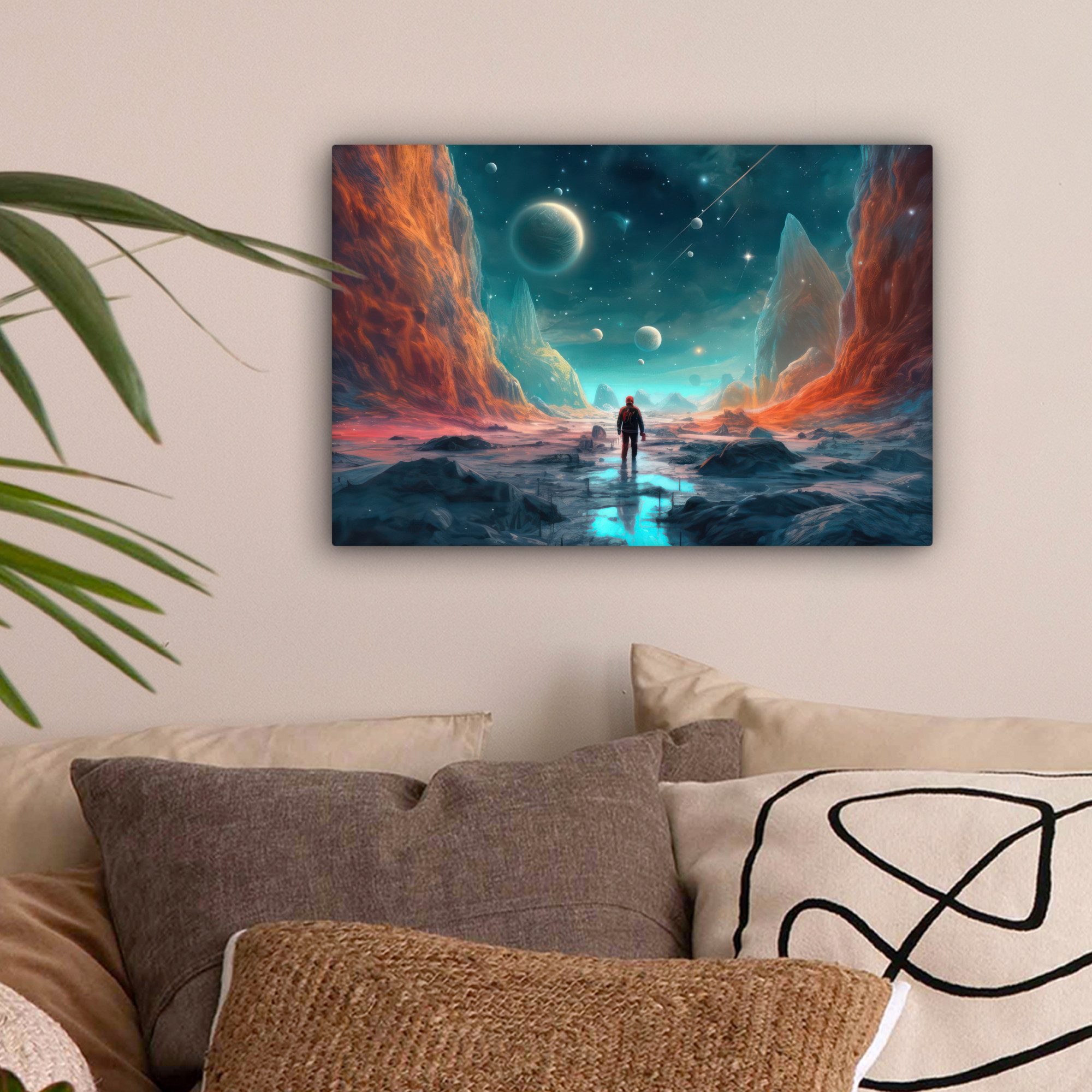OneMillionCanvasses® Leinwandbild Berge - Weltraum - Planeten - Astronaut, günstig online kaufen