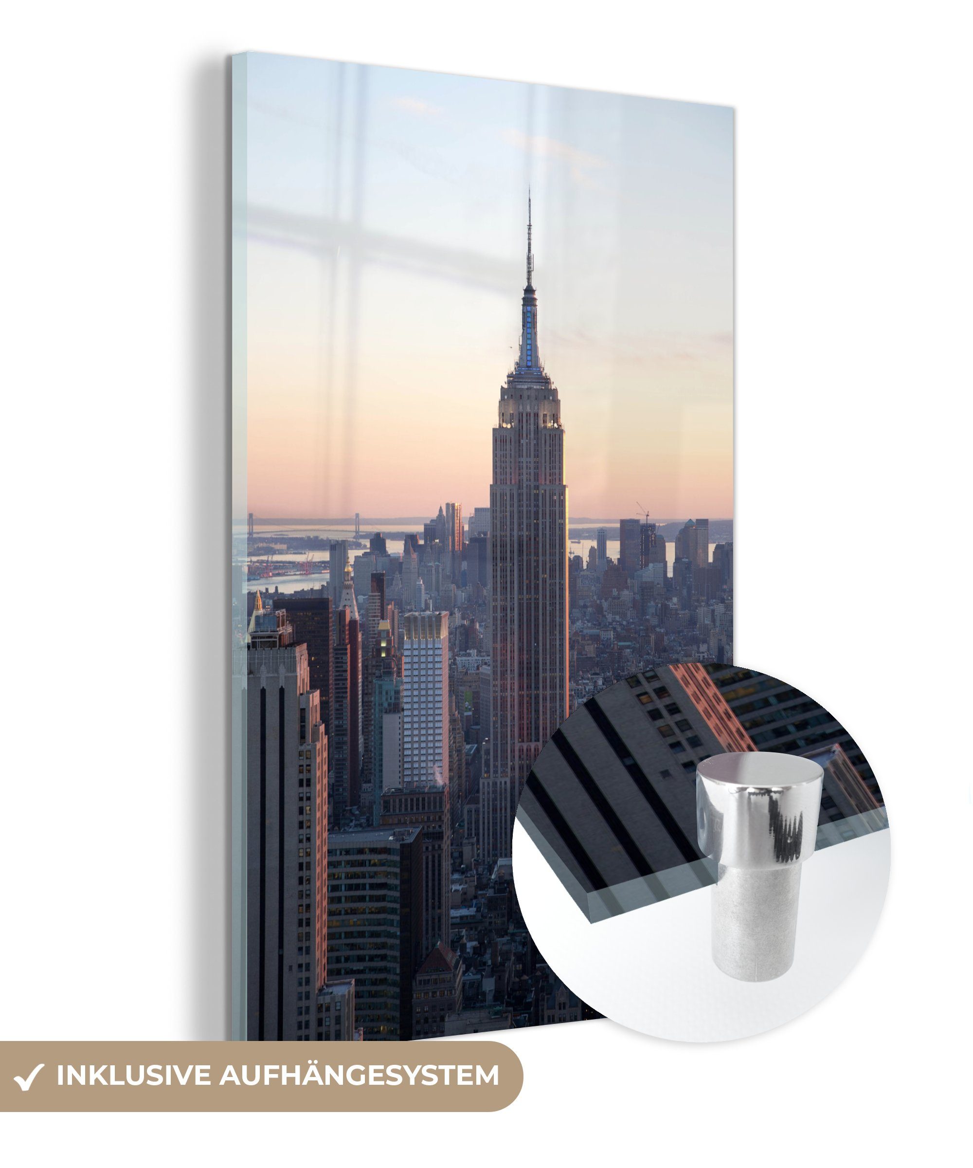 auf Gebäude, - MuchoWow - St), Glasbilder - Glas USA Bilder - auf York New Foto Wandbild Wanddekoration - Acrylglasbild (1 Glas