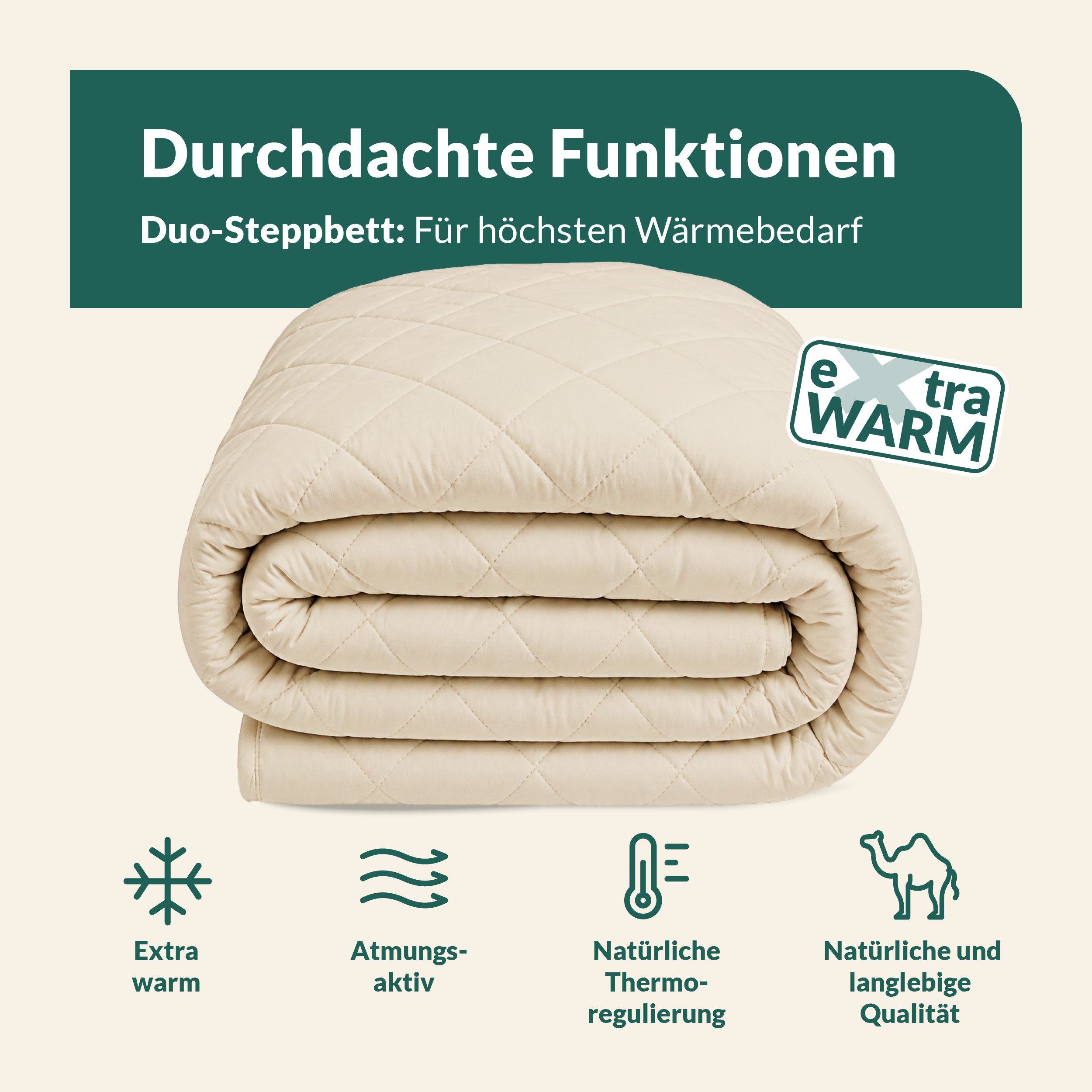 fan Naturhaarbettdecke Gobi, Bettdecken für Sommer und Winter, temperaturausgleichend, Füllung: Kamelhaar, Bezug: Baumwolle, Klimatisierende Kamelhaar-Füllung - – Bild 5 von 5