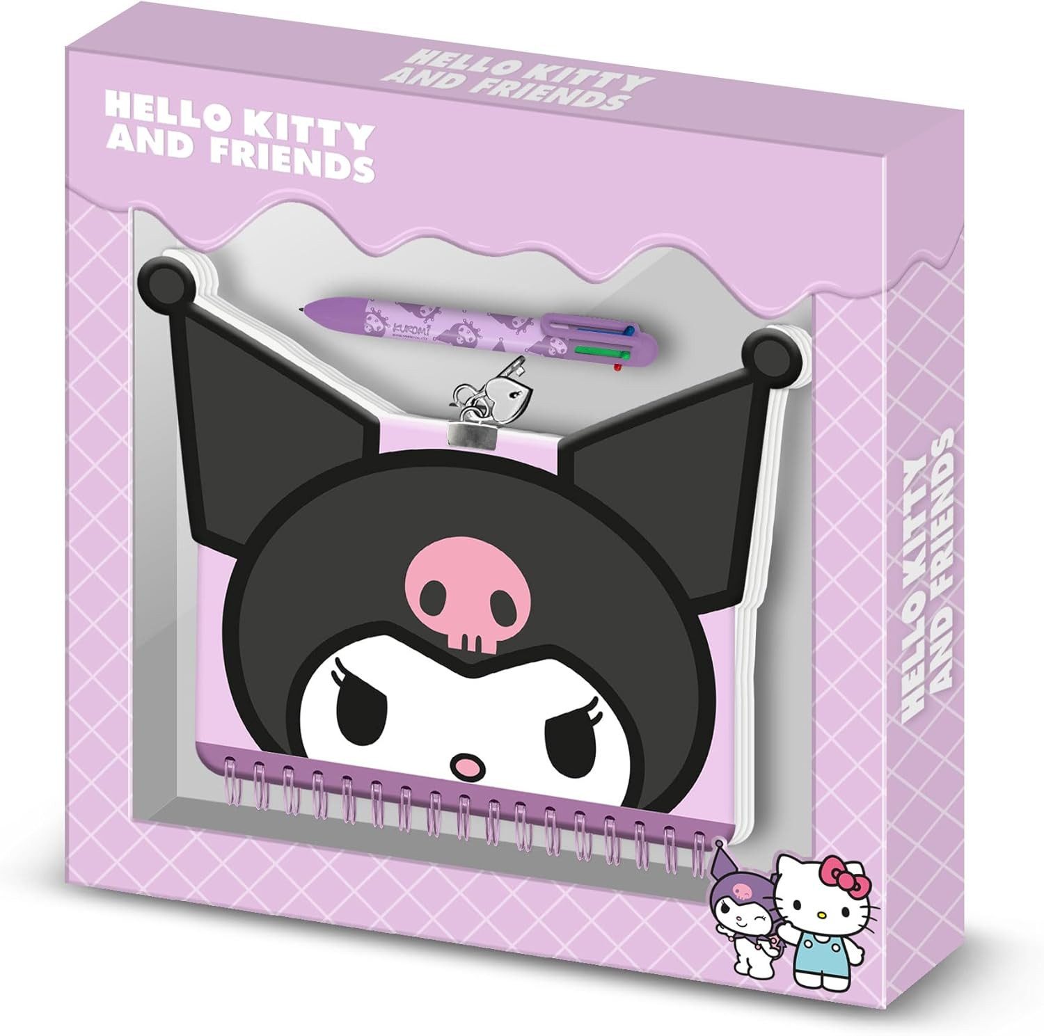Hello Kitty Tagebuch Set mit 6 Farbige Kugelschreiber Schloss und Schlüssel