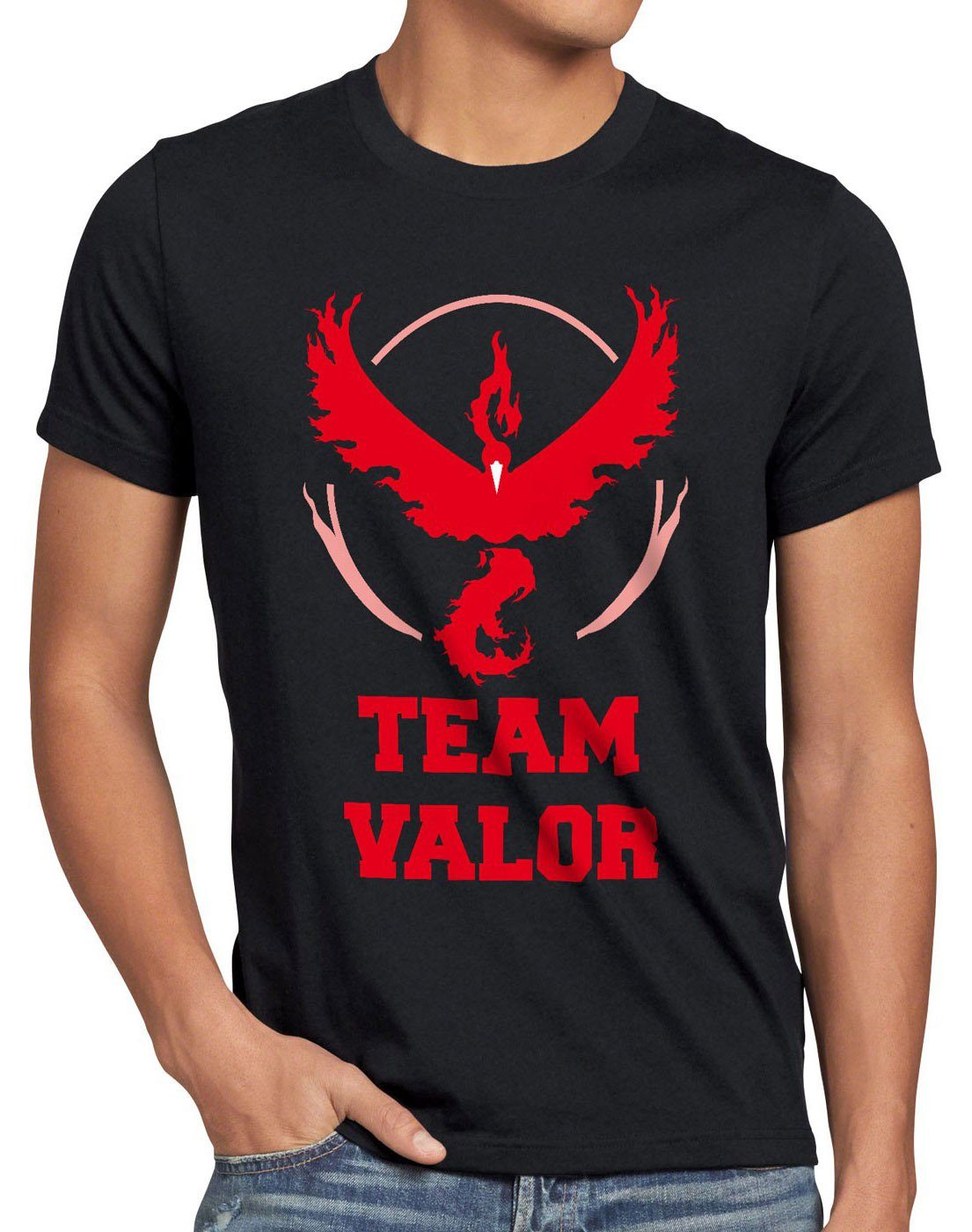Valor kampf Herren style3 go schwarz Rot arena Team Red pokeball poke ball T-Shirt Wagemut Print-Shirt game