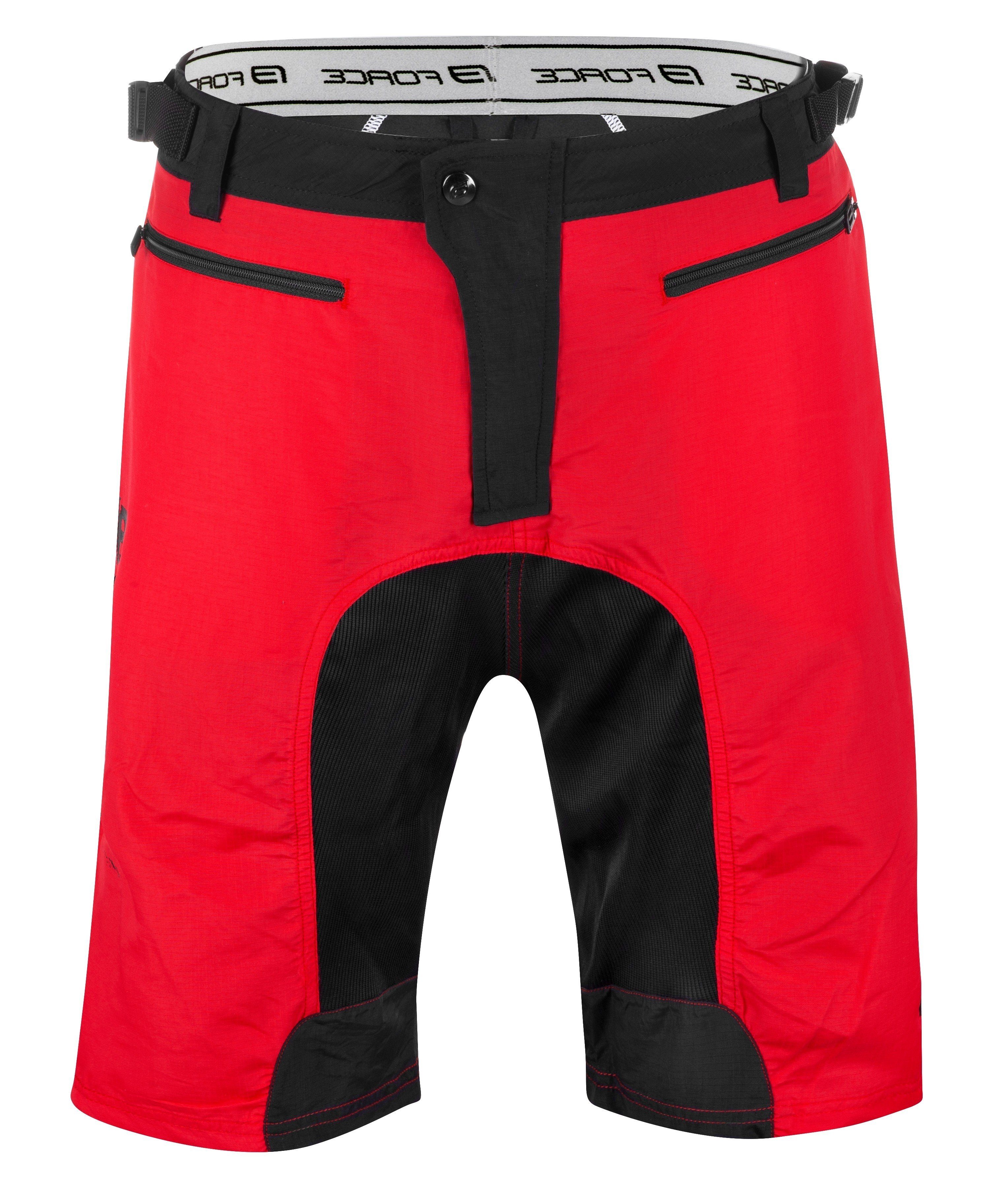Fahrradhose FORCE Shorts MTB-11 rot, mit Innenhose & Gel Pad