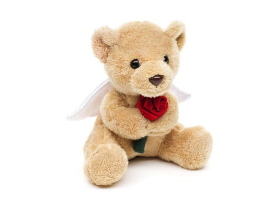 Kuscheltier Teddybär Schutzengel mit Rose hellbraun 14 cm Plüschteddybär Stofftier
