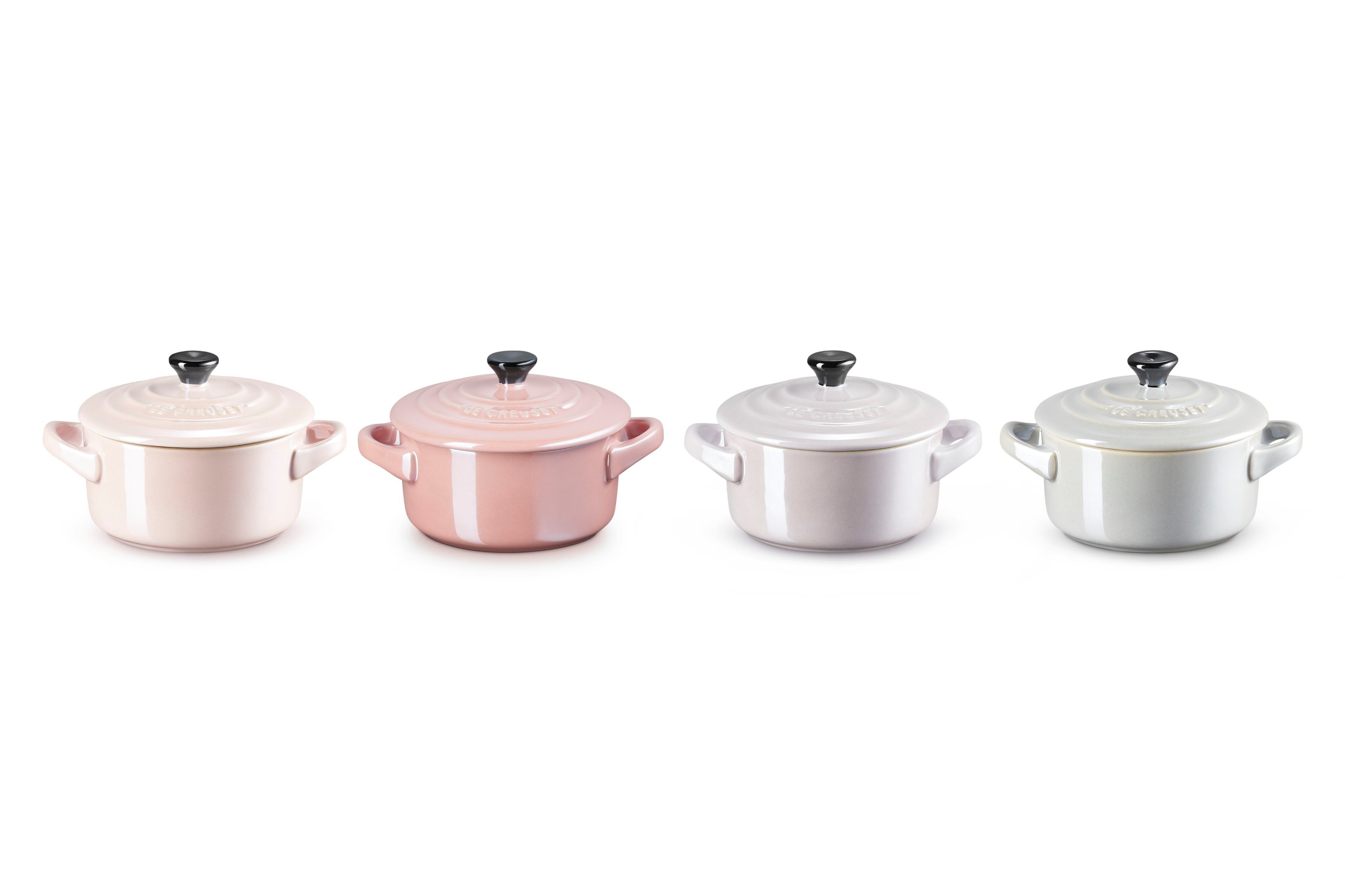 LE CREUSET Snackschale Mini Cocottes, je 200 ml, 10 x 5 cm, Steinzeug, (Set, 4-tlg), Metallics Rose, 69212108129131