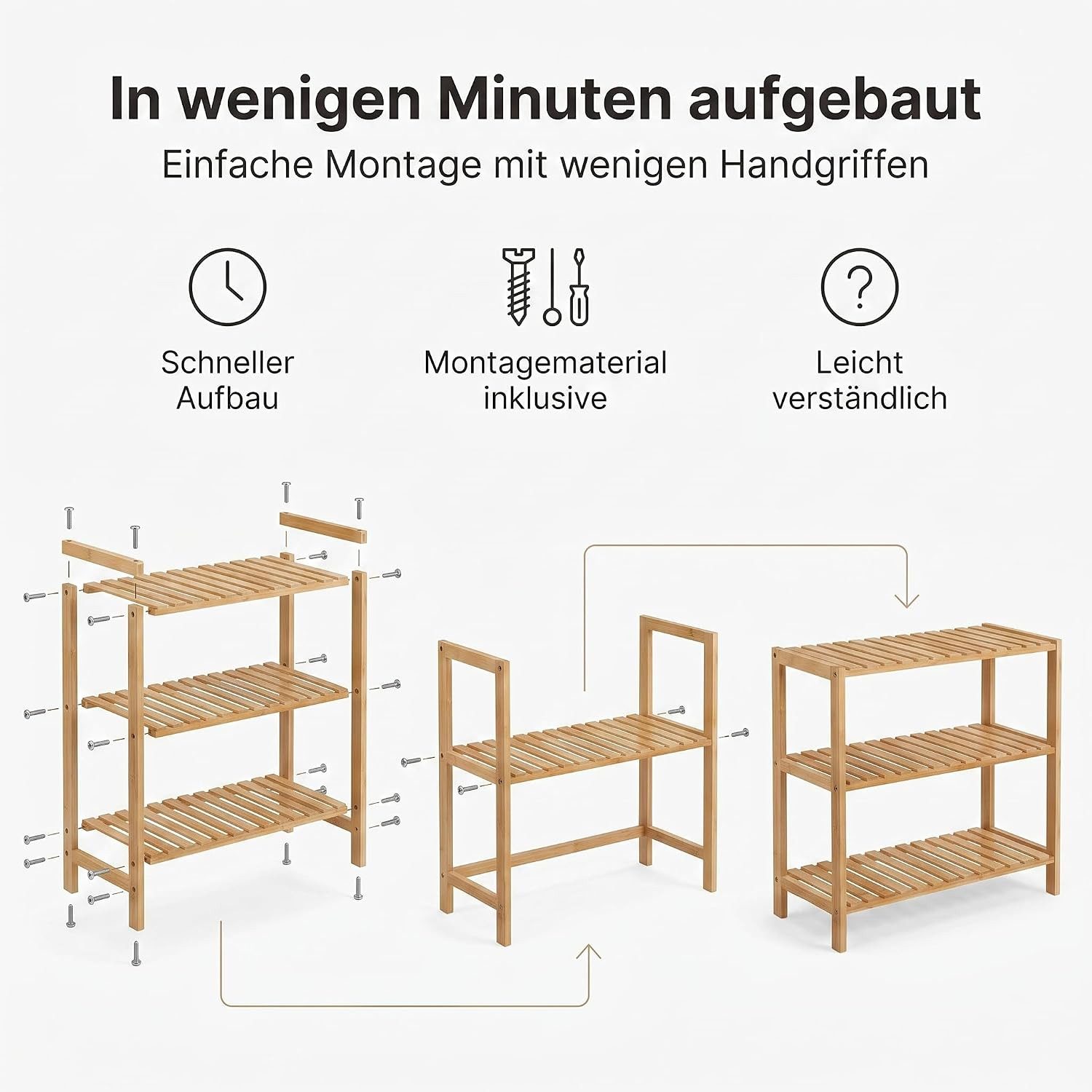 hausleben Schuhregal Bambus Schuhregal, 3 Ebenen, 70x28x50 cm, Naturholz Standregal, Einzelartikel 1-tlg., Umweltfreundlich & Stabil, Leicht zu Reinigen – Bild 5 von 5